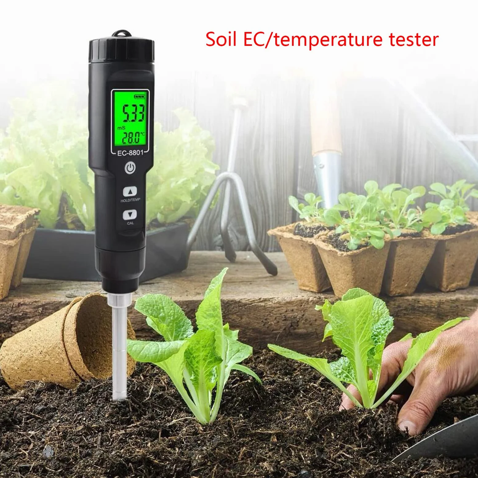 Medidor de salinidad del suelo con sonda larga, higrómetro profesional para macetas grandes, higrómetro agrícola, higrómetro para humidor de puros, termómetro de humedad interior y suelo Ec