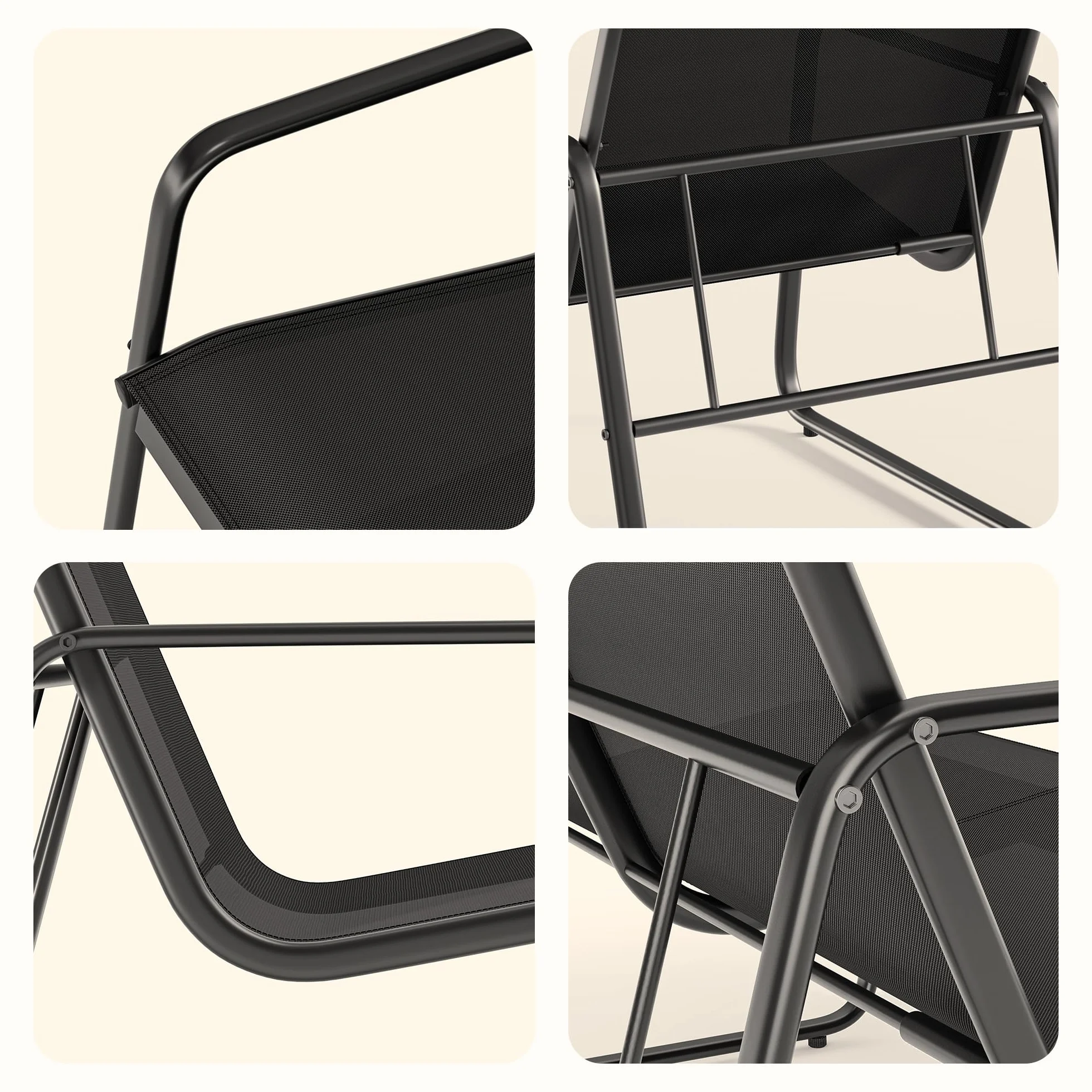 Bealife Conjunto de Muebles de Jardín 4 Piezas, Patio Tela Teslin, 3 Sillones y 1 Mesa de Vidrio, Negro