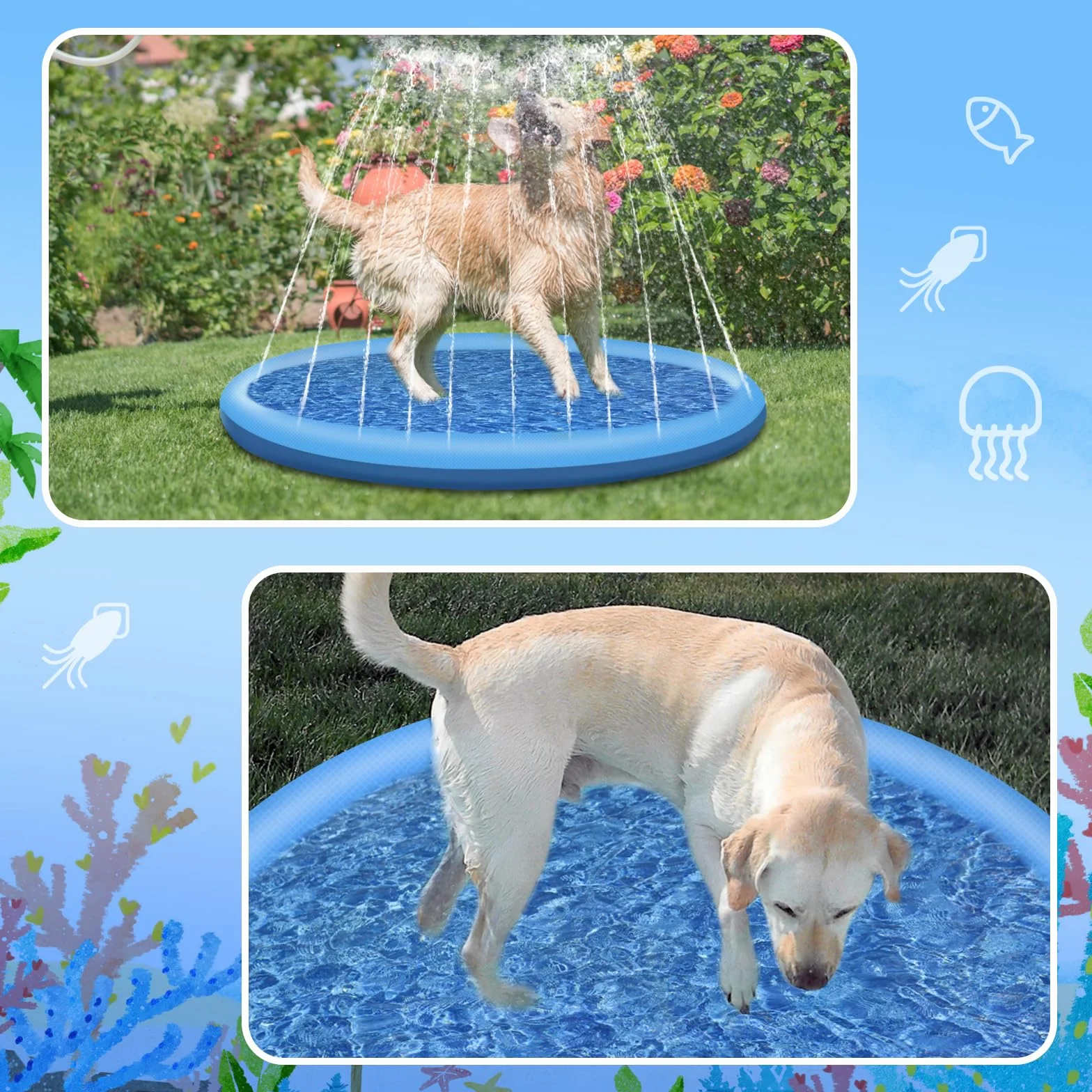 Jsdoin - Piscina inflable para perros (100 cm, plegable, gruesa), alfombra de juego para verano, jardín, playa, patio trasero, color azul