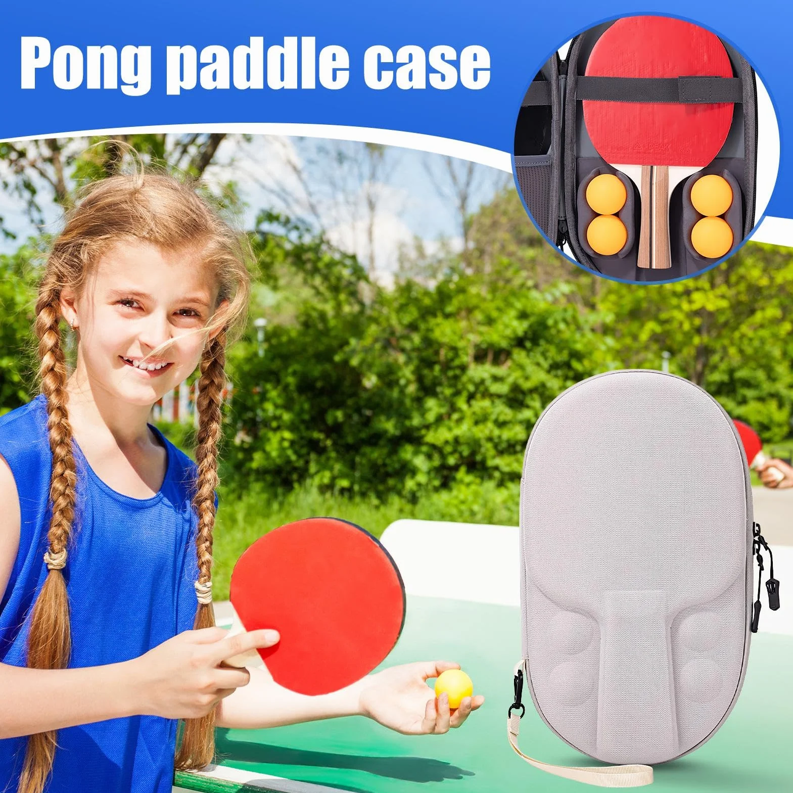 Paleta Tenis Mesa Carcasa Dura Protector Arañazos Portátil EVA Tela Oxford Capacidad 2 Palas 4 Bolas