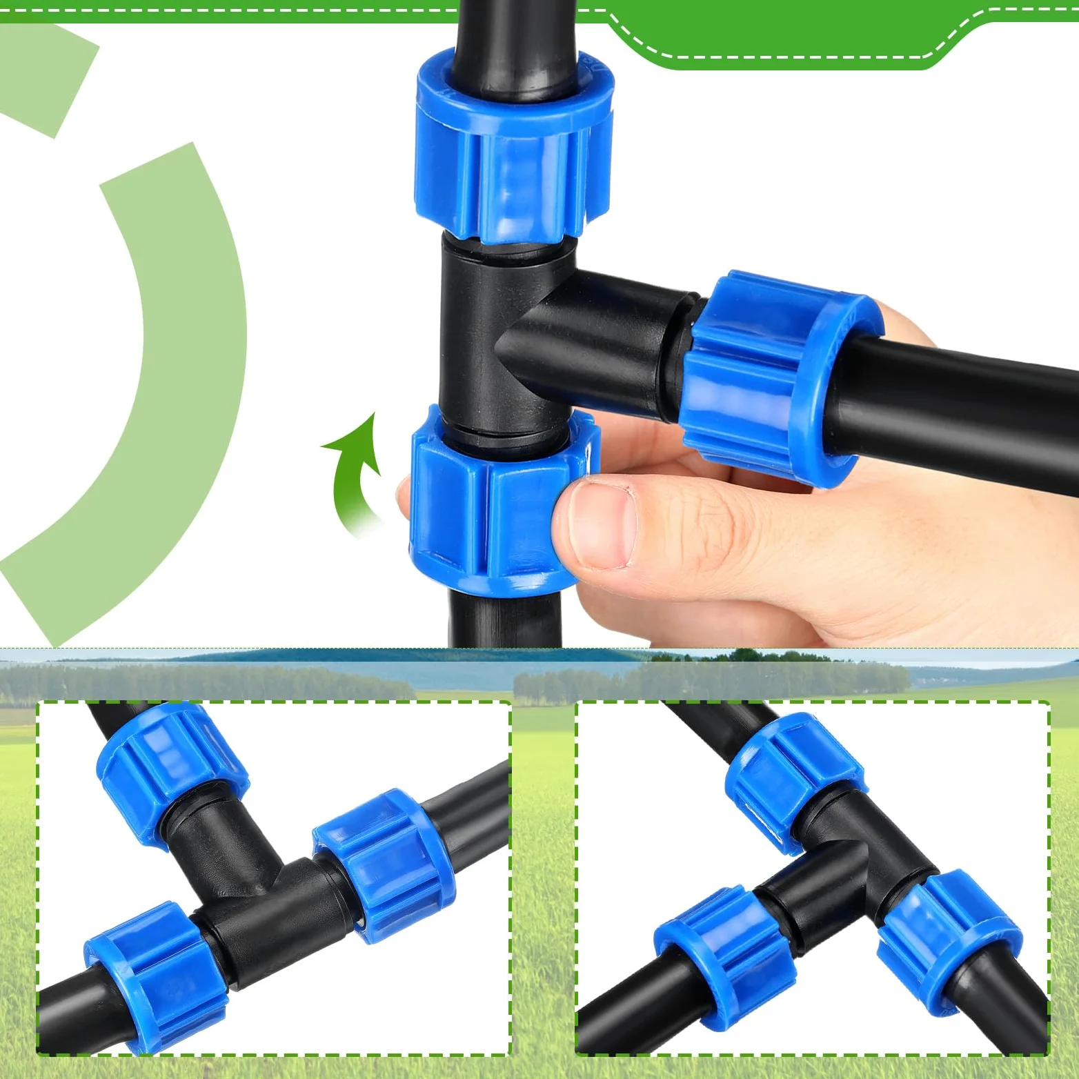 Tujoe 50 piezas de accesorios en T de riego por goteo de 5/8 pulgadas, conector universal en T, accesorios de tubería de línea de goteo, accesorios de púas compatibles con la mayoría de sistemas de
