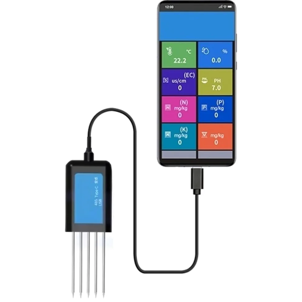 Sensor de suelo USB para temperatura, humedad, pH y NPK, IP68 resistente al agua con sonda de acero inoxidable, medidor rápido para agricultura, horticultura e invernadero, color negro
