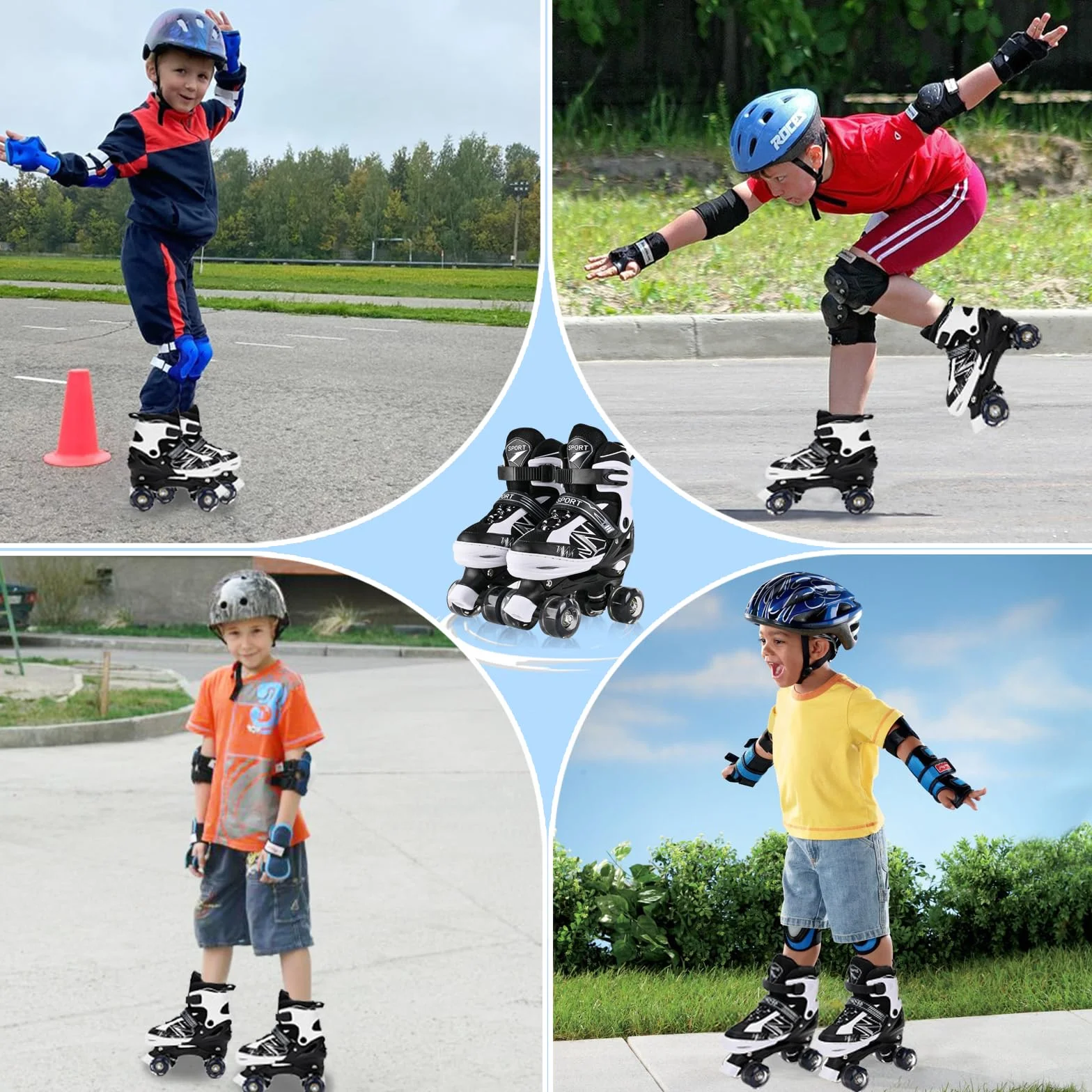 Patines Ajustables 4 Tamaños con Ruedas Iluminadas para Niños y Principiantes Violeta y Blanco