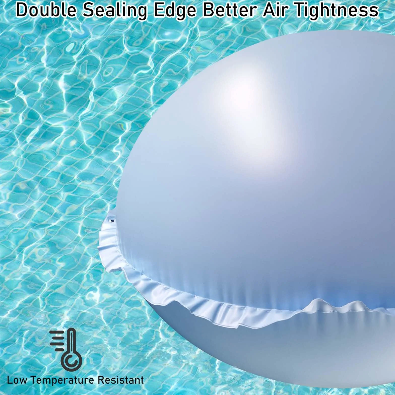 Vaileal Cojín de aire para piscina, XXL, 120 x 120 cm, cojín de piscina de invierno, azul cielo, redondo, cojín de aire para piscina con cuerda de 15 m, reutilizable, cojín de aire de invierno,