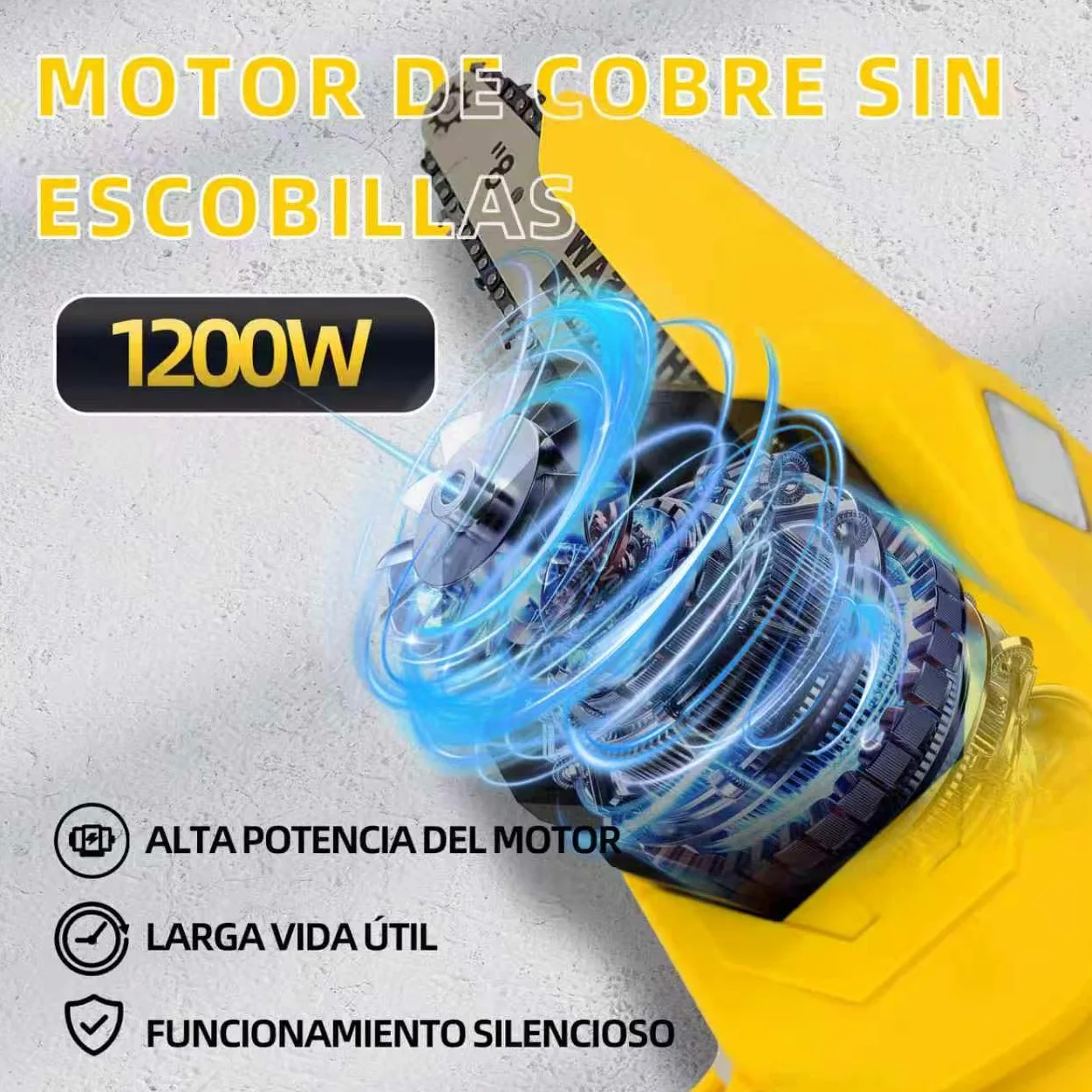 Mini motosierra inalámbrica 8" y 6", engrase automático, cadena repuesto, motor brushless 1200W, 2 baterías 4000mAh – Poda, jardín y corte madera