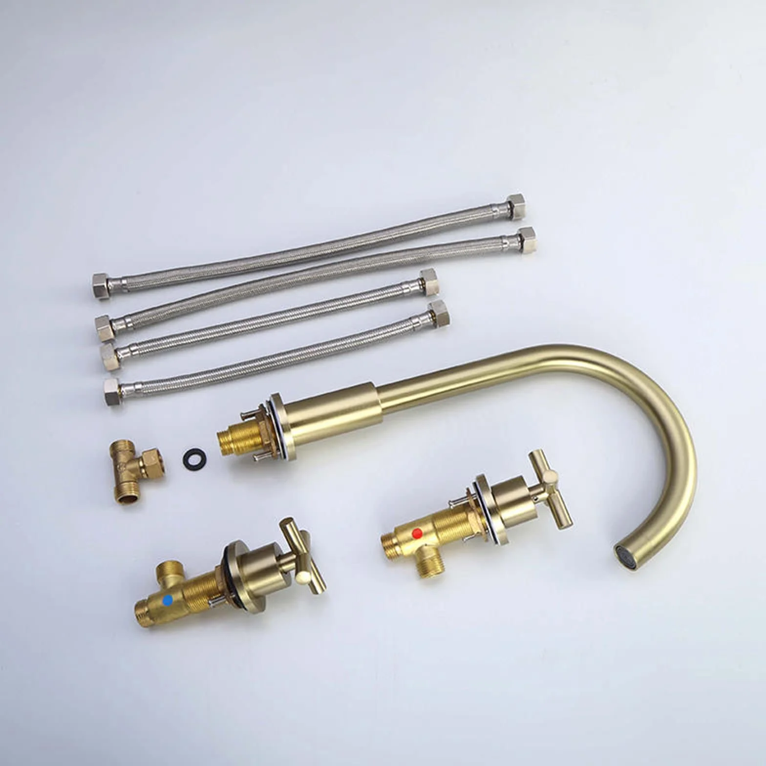 Grifo mezclador para lavabo de 3 orificios, grifos de latón cepillado frío y caliente para lavabo de baño, grifo mezclador para lavabo de 3 orificios, grifos de 3 orificios para lavabo de baño Chaser