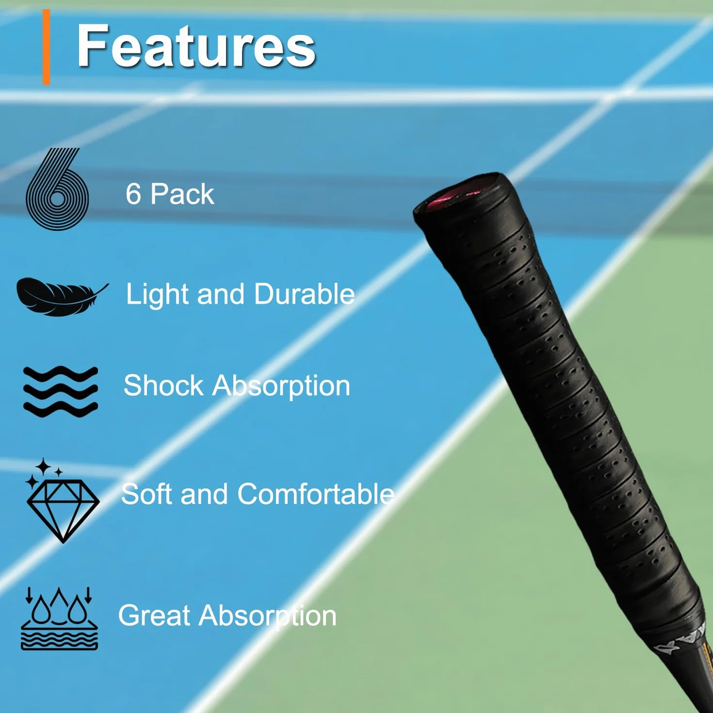 Cintas de Agarre de Raqueta Antideslizantes 6 Piezas Overgrips Padel Tenis Bádminton