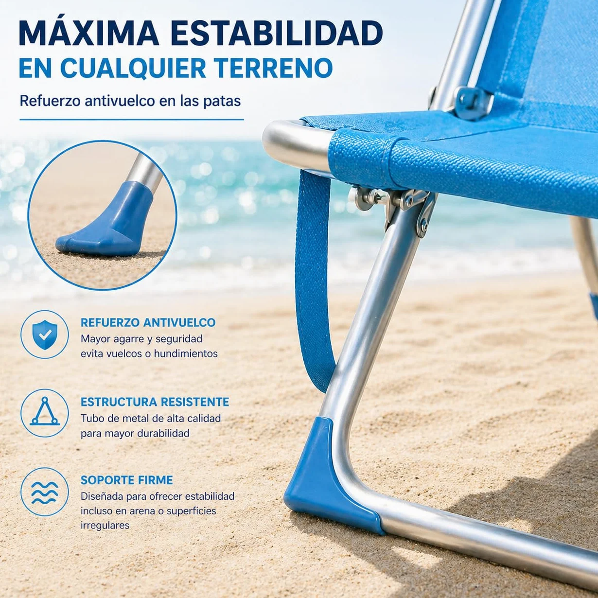 TIENDA EURASIA Pack 2 Sillas de Playa Plegables, Reclinables con 4 Posiciones, Refuerzo Antivuelco en Patas, Reposacabezas, Textileno, Azul Turquesa, 48x62x85 cm