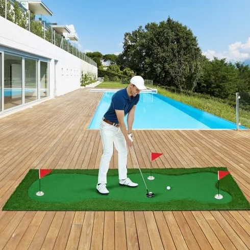 Esterilla de Golf 300 x 100 cm, Césped Artificial, 2 Bolas, 3 Agujeros, Plegable, Entrenamiento
