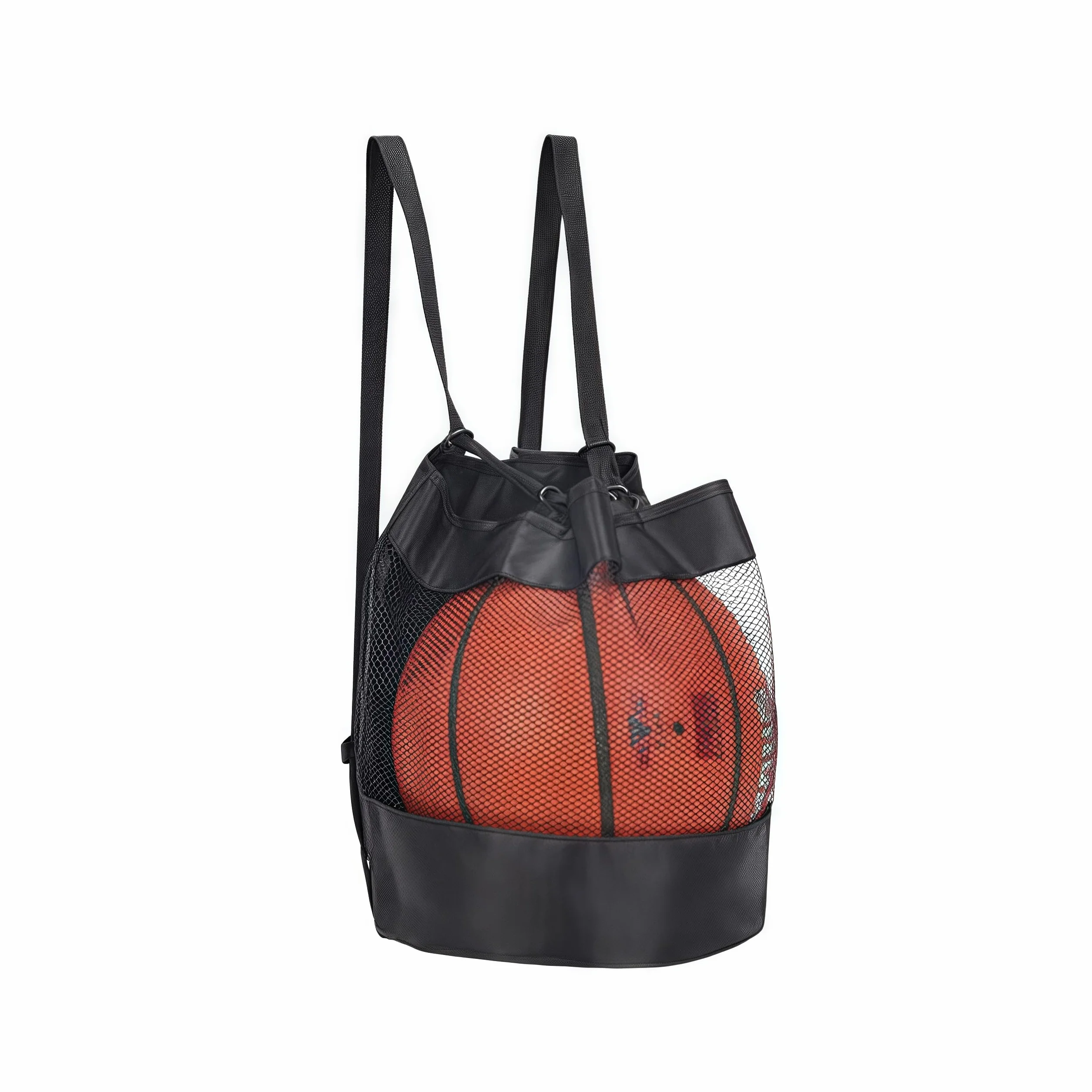 Bolsa de Malla para Pelotas Mochila Baloncesto Deportiva Ajustable Negro