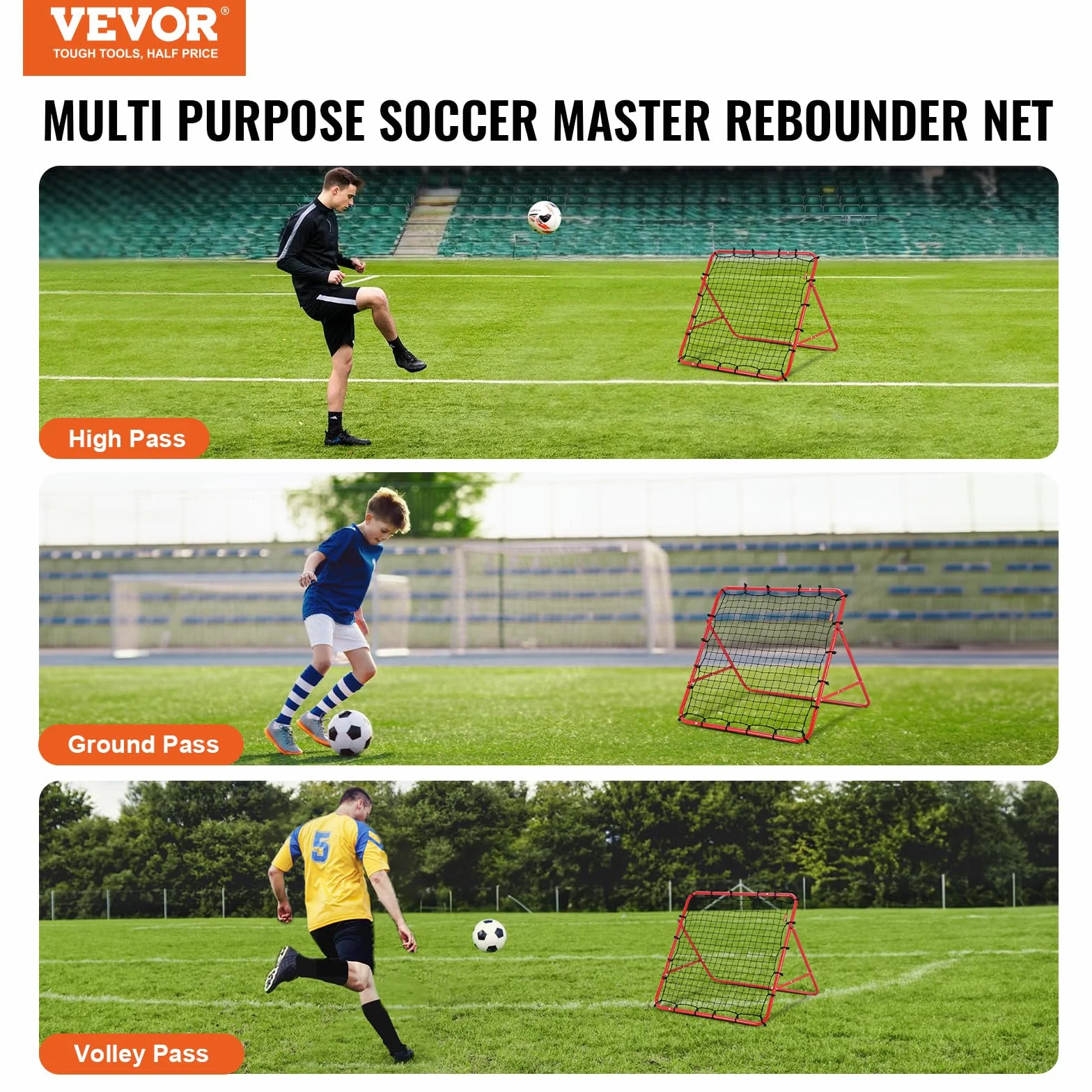 VEVOR Portería de Fútbol 1x1 m Red Reboteadora Portátil Ángulo Ajustable Tubo de Hierro Red de PE