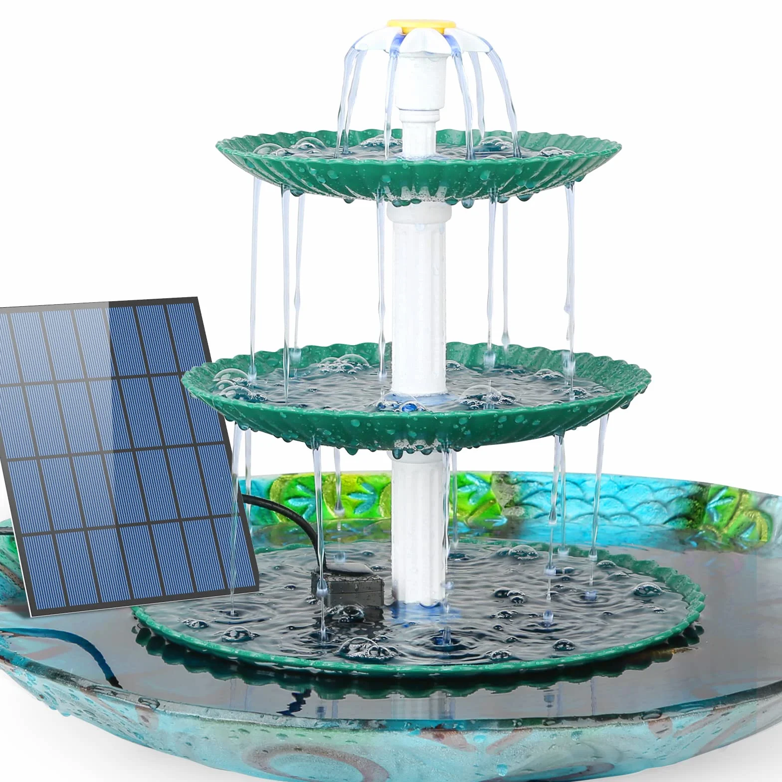 AISITIN - Fuente Solar para baño de pájaros, 3,5 W, 3 Niveles, Desmontable Fuente Solar para baño de pájaros, jardín Fuente, decoración de jardín, comedero, pájaros