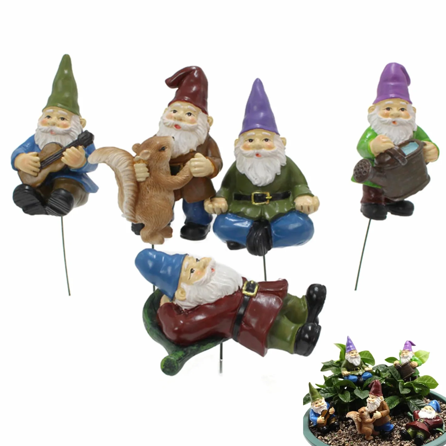 5 Stück Gnomos De Maceta De Plantas, Decoracion Jardin Exterior, Estatua De Gnomo En Miniatura De Bonsái, Enano Pequeño Gnomos De Jardín En Miniatura, para Patio, Oficina, Jardín, Escritorio