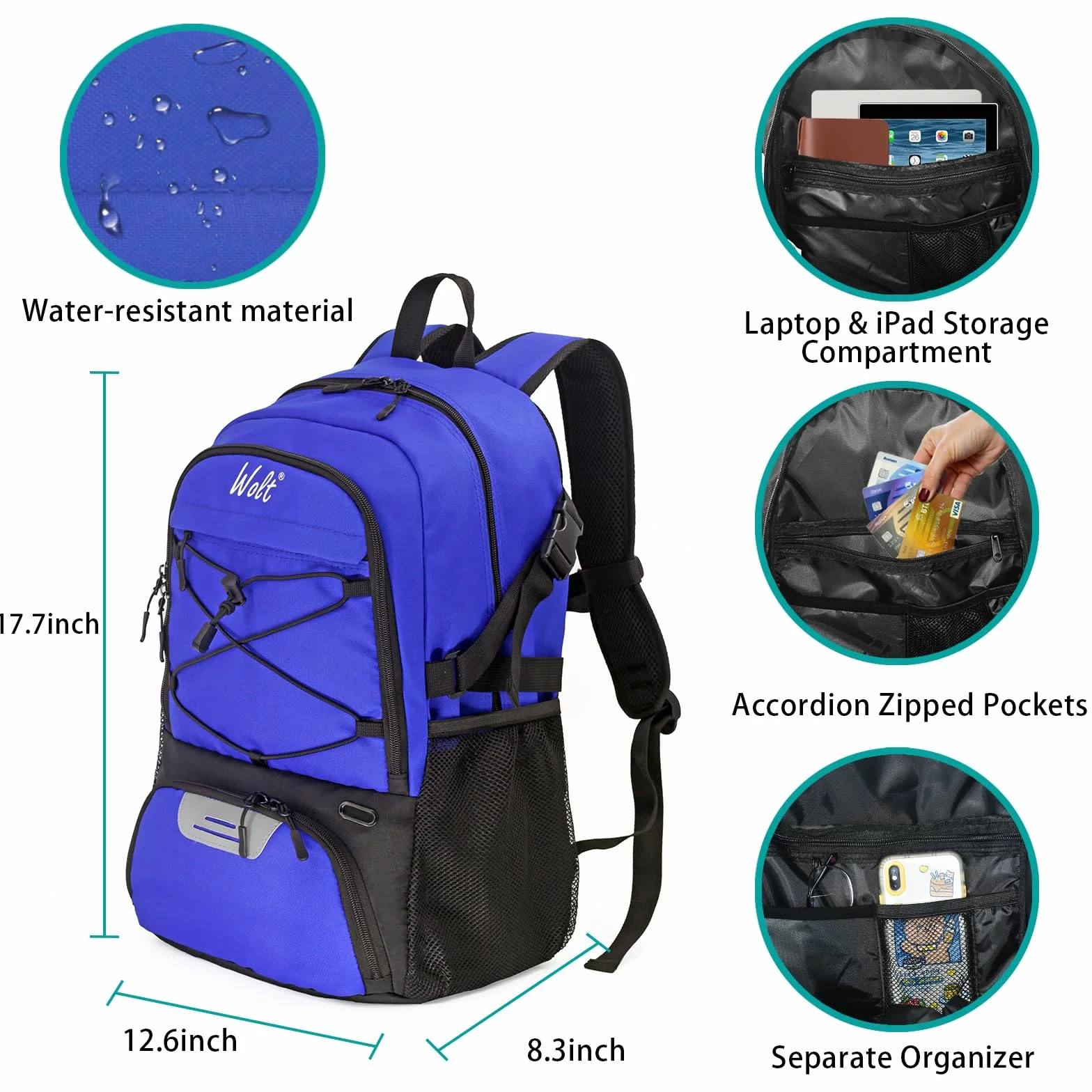 WOLT Mochila de fútbol con compartimento para botas y soporte para pelotas