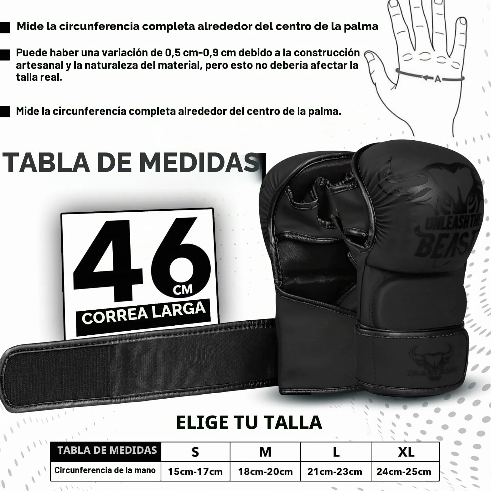 BEAST RAGE Guantes de MMA con Soporte de Muñeca Ajustable, Palma Abierta para Muay Thai y Combate