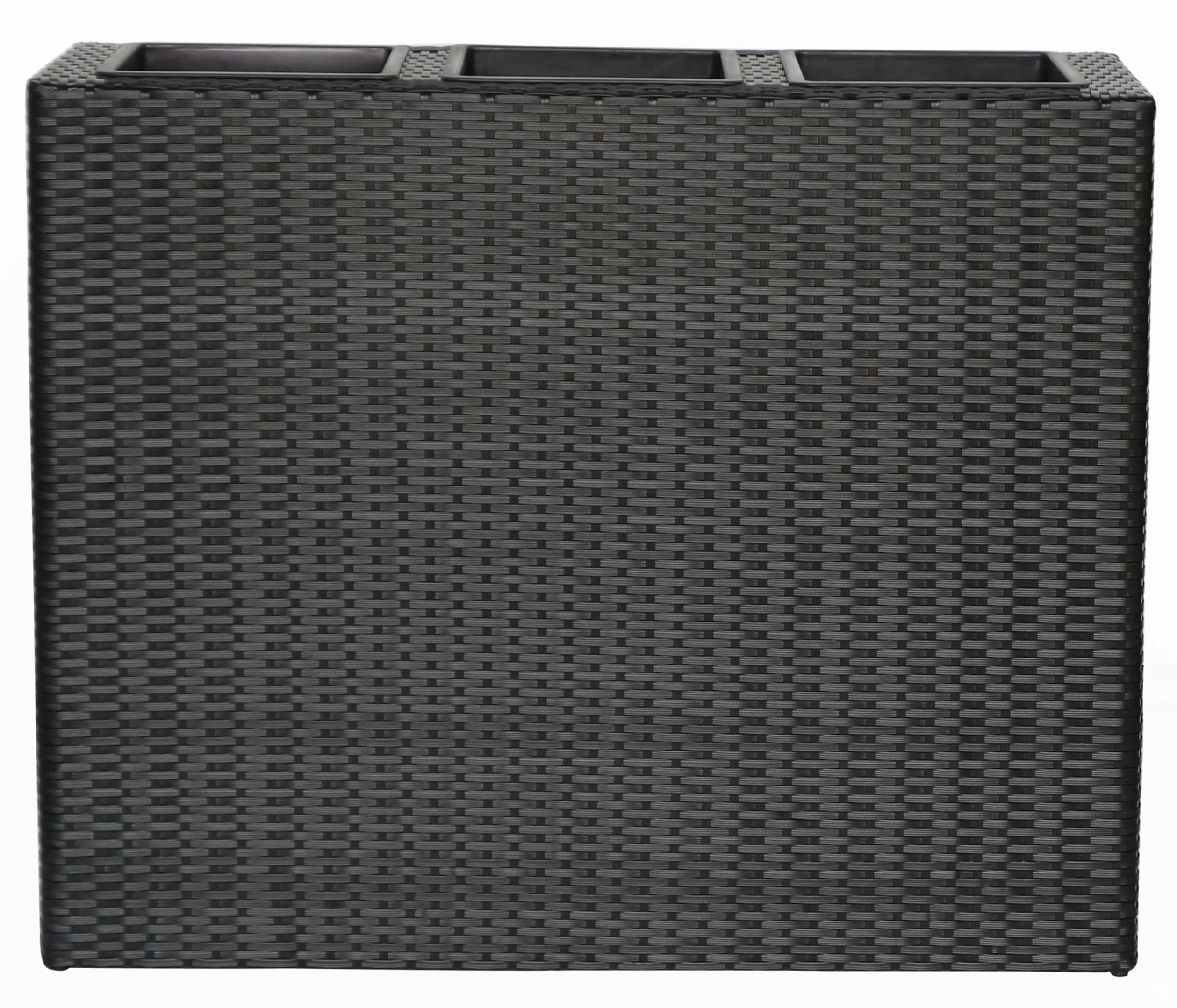 METRO Professional Jardinera/Separador de ambientes con 3 macetas, ratán sintético, Negro