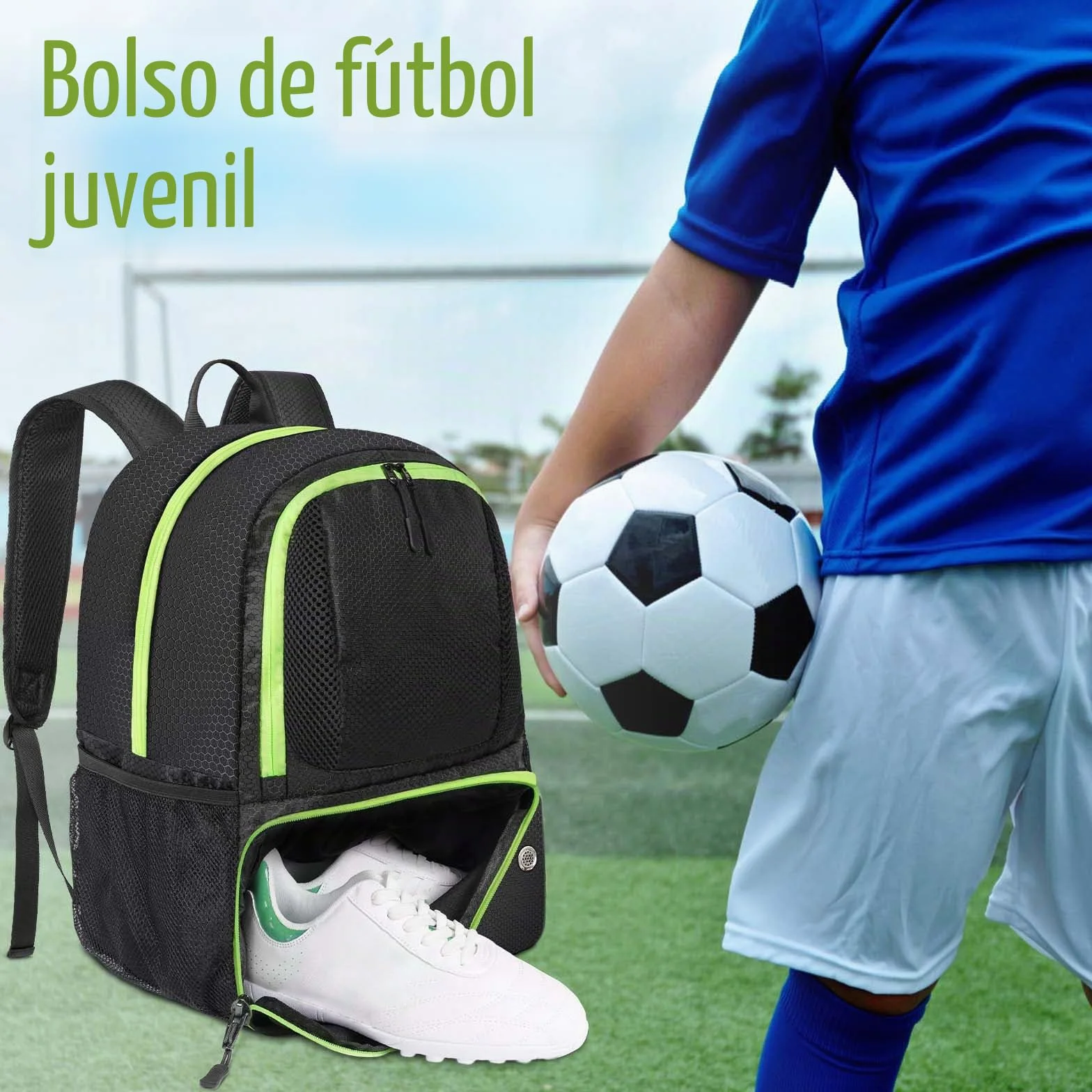 YOREPEK Mochila Futbol con Zapatillero Impermeable Multifuncional Multideporte Transpirable Negro