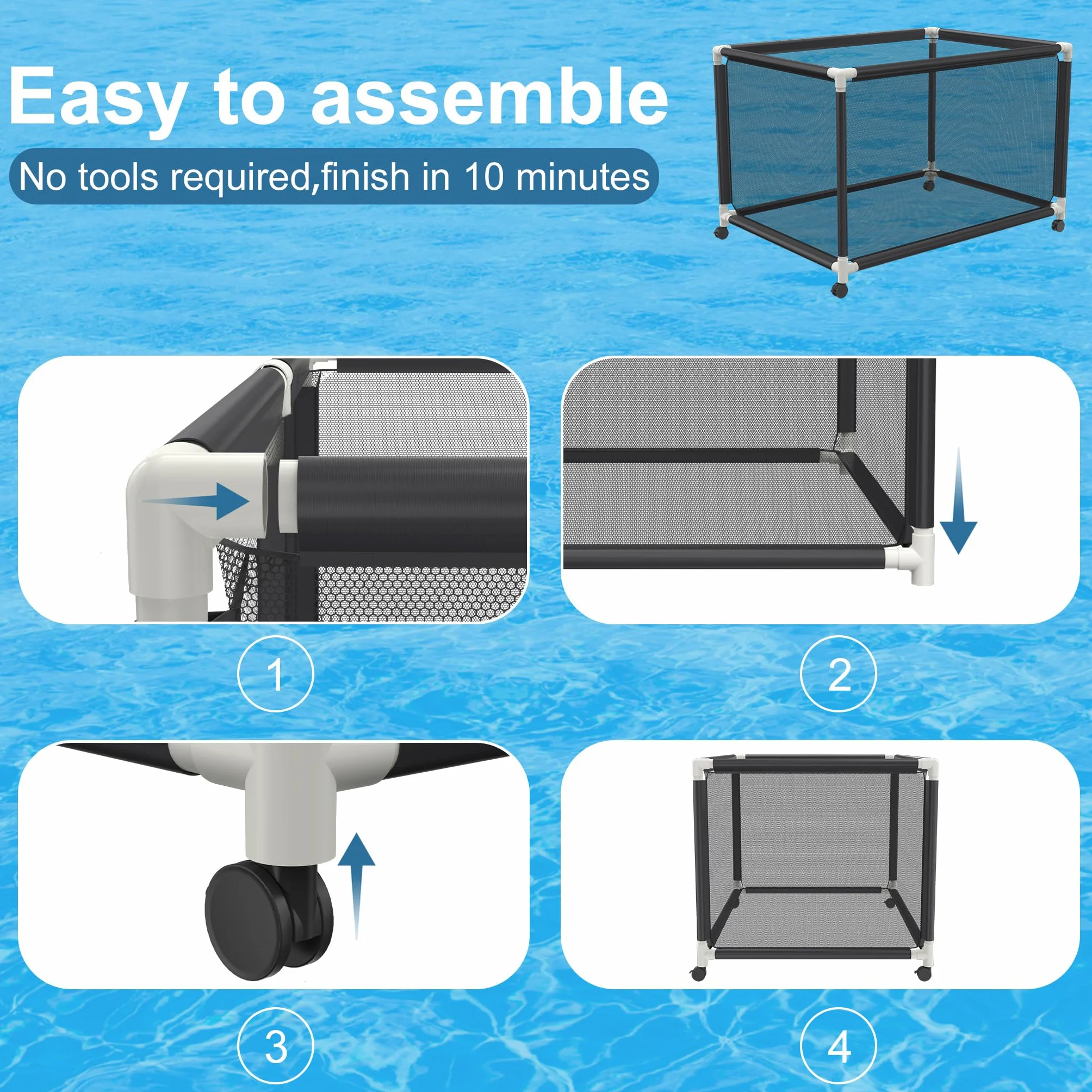 AufuN Caja de almacenamiento para piscinas, contenedores de almacenamiento de piscina, organizador de almacenamiento de flotador para fideos, juguetes, nadadores, toallas, organizador de red para