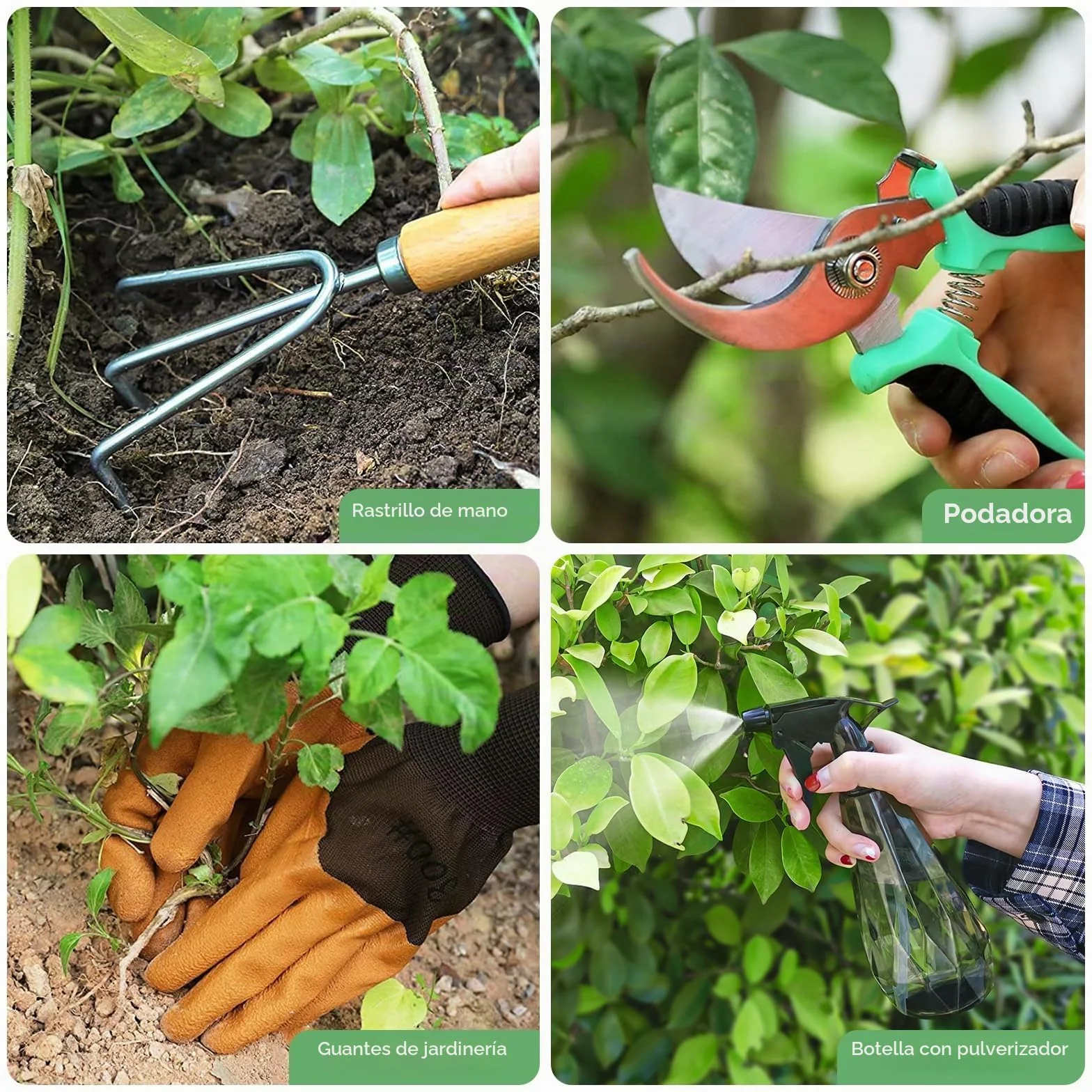 Grenebo Juego de Herramientas para Jardín 9PC, Set jardineria Adulto de Acero Inoxidable, Kit de Jardinería Bolsa de Jardín, Tijeras Podar,Pala Jardinería,Guantes,Paleta y Rastrillo de Mano etc