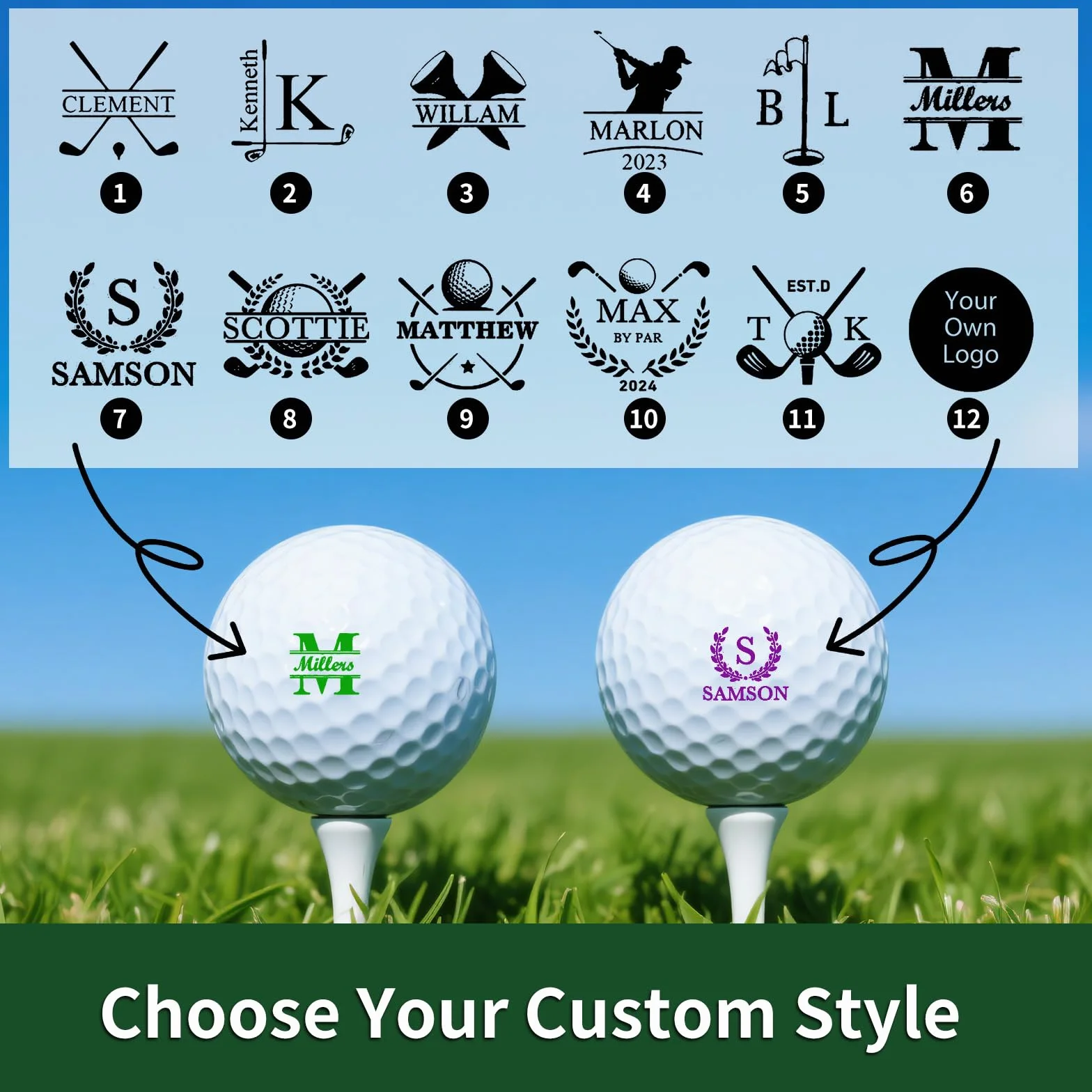 Sello de pelota de golf personalizado con estuche de almacenamiento de metal, marca reutilizable