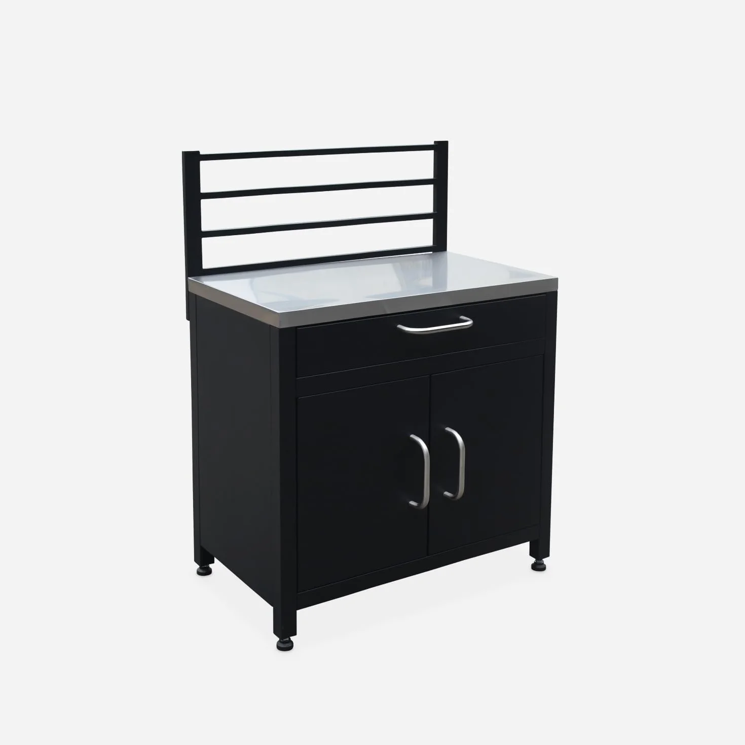 sweeek - Cocina exterior de acero 1 cajón y 2 puertas, 80cm, Grimaud, Negro, 54x80x124 cm