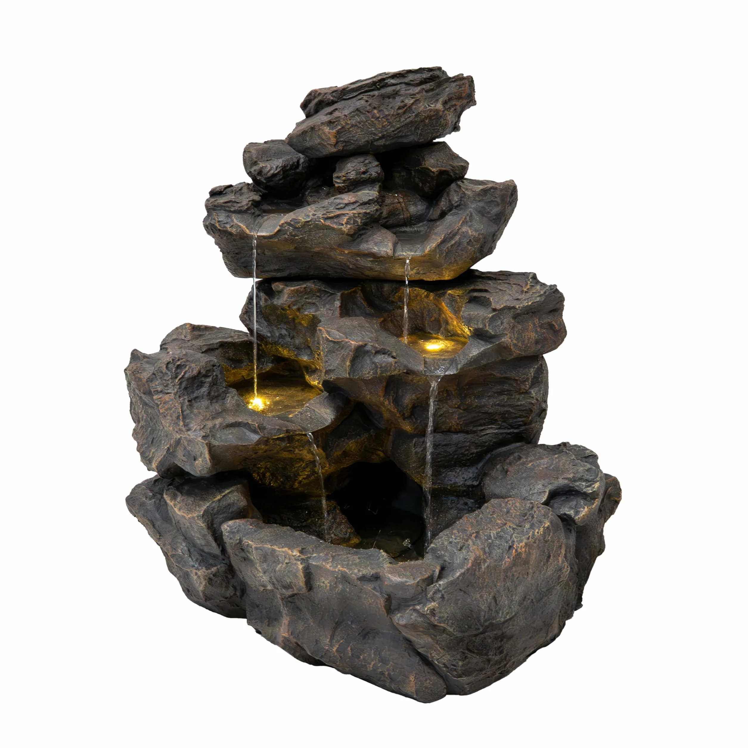 Fuente de Agua Exterior Eléctrica Efecto Roca con Luz LED, Cascada Decorativa Grande para Jardín y Patio, Bomba Silenciosa, Estilo Natural – Rustic Rapids