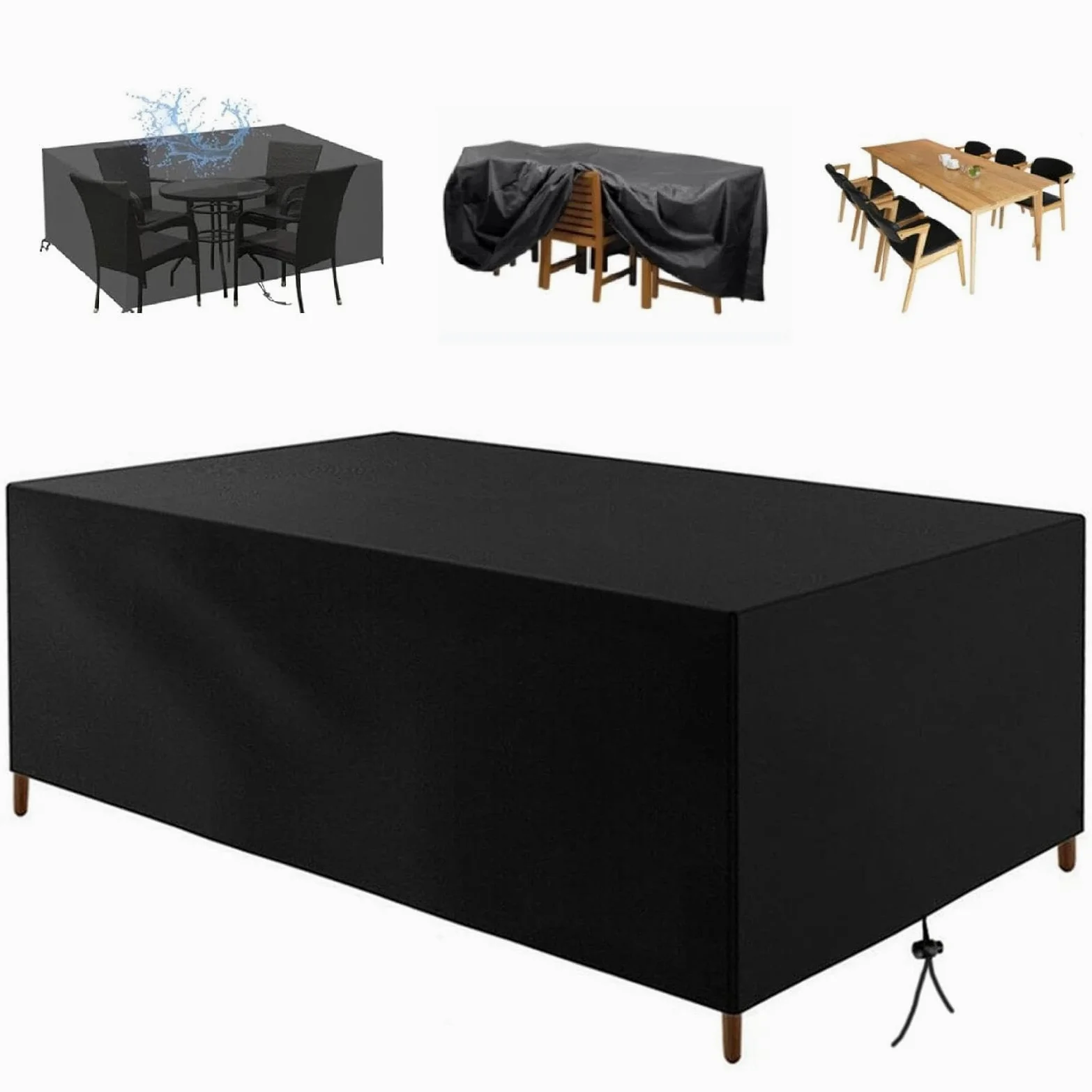 HOLEILUCK Funda Impermeable,Tela Impermeable para Exterior,Funda Sillas Jardin,Fundas para Muebles De Jardín, 405x335x85cm Cuadrado/Rectangular Negro 420D Oxford para Muebles de Exterior sillas mesas