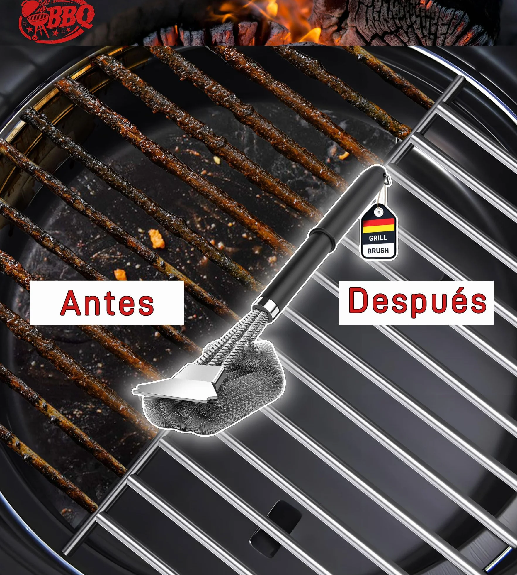 Cepillo de Barbacoa 3 en 1 con Cerdas de Alambre de Acero Inoxidable para Carbón Vegetal y Parrilla Eléctrica al Aire Libre - Jardín, Camping - Cepillo de Limpieza para BBQ