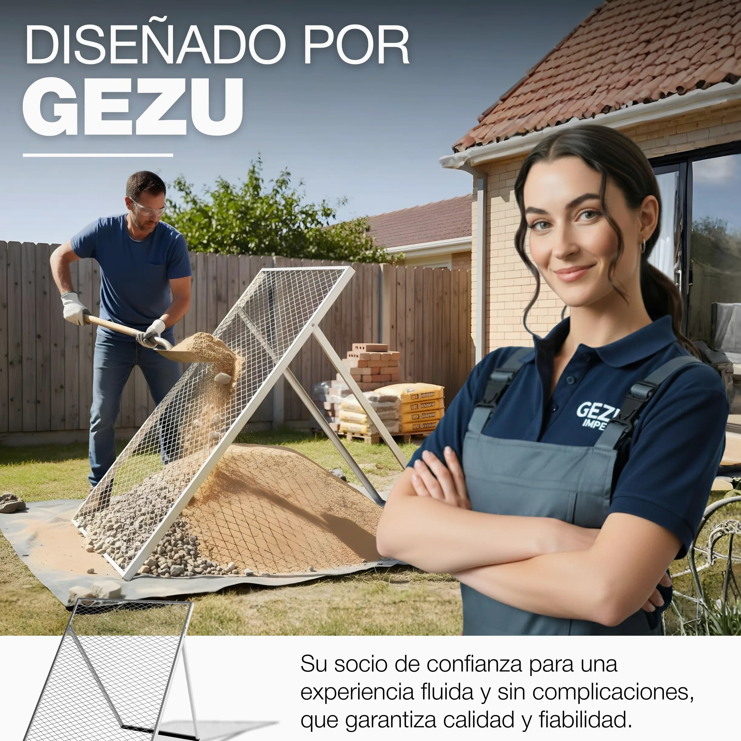 GeZu Impex Tamiz de Tierra 100 x 60 cm Galvanizado en Caliente Criba de Compost