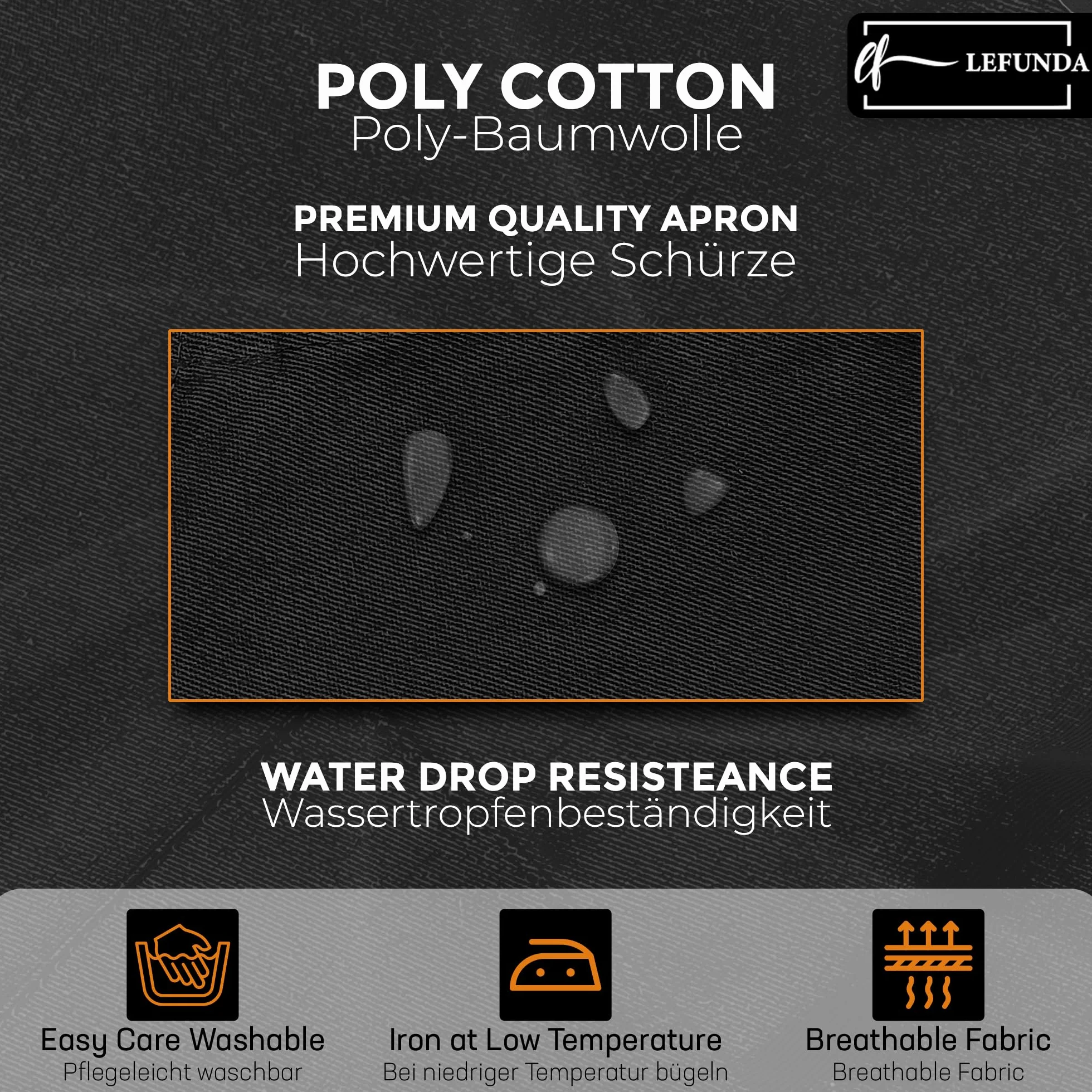 LEFUNDA® Delantal de Cocina Impermeable con 3 Bolsillos Ajustable, Delantal de Barbacoa con Correas Largas, Delantal de Cocina para Hombres y Mujeres, Cocinar, Restaurante, Café, Hornear (Negro)