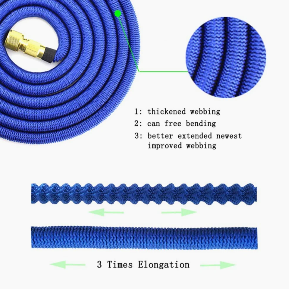 Manguera De Jardín De Látex Doble Manguera Flexible Extensible Riego por Goteo Lavado De Automóviles A Alta Presión Mangueras De Riego Mágicas Tubo Juego De Jardinería 45m Negro