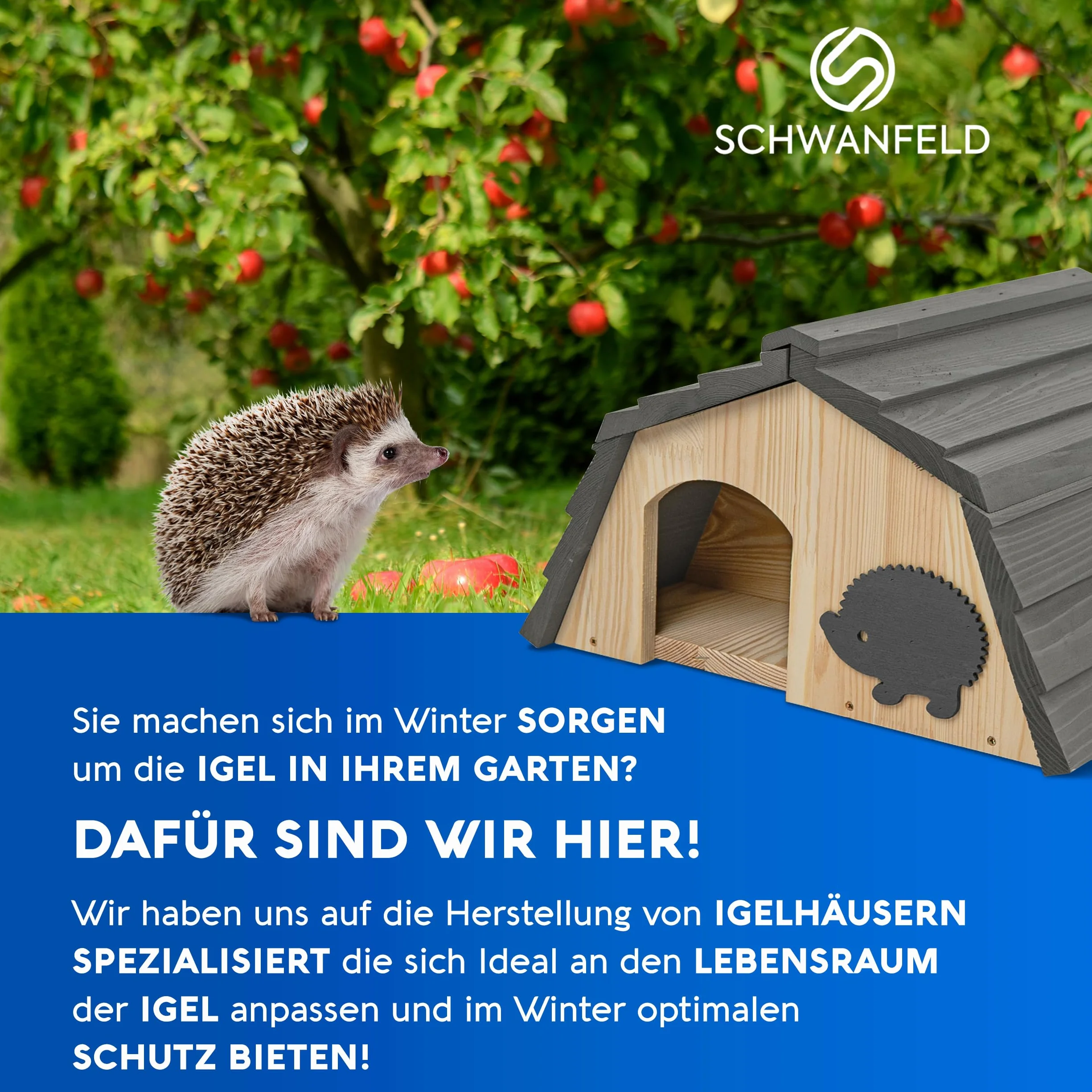 SCHWANFELD® Casa para erizos de invierno con suelo [protege contra los enemigos] – Incluye entrada de laberinto – Comedero premium para erizos con entrada de laberinto, casa de erizo de alta calidad –