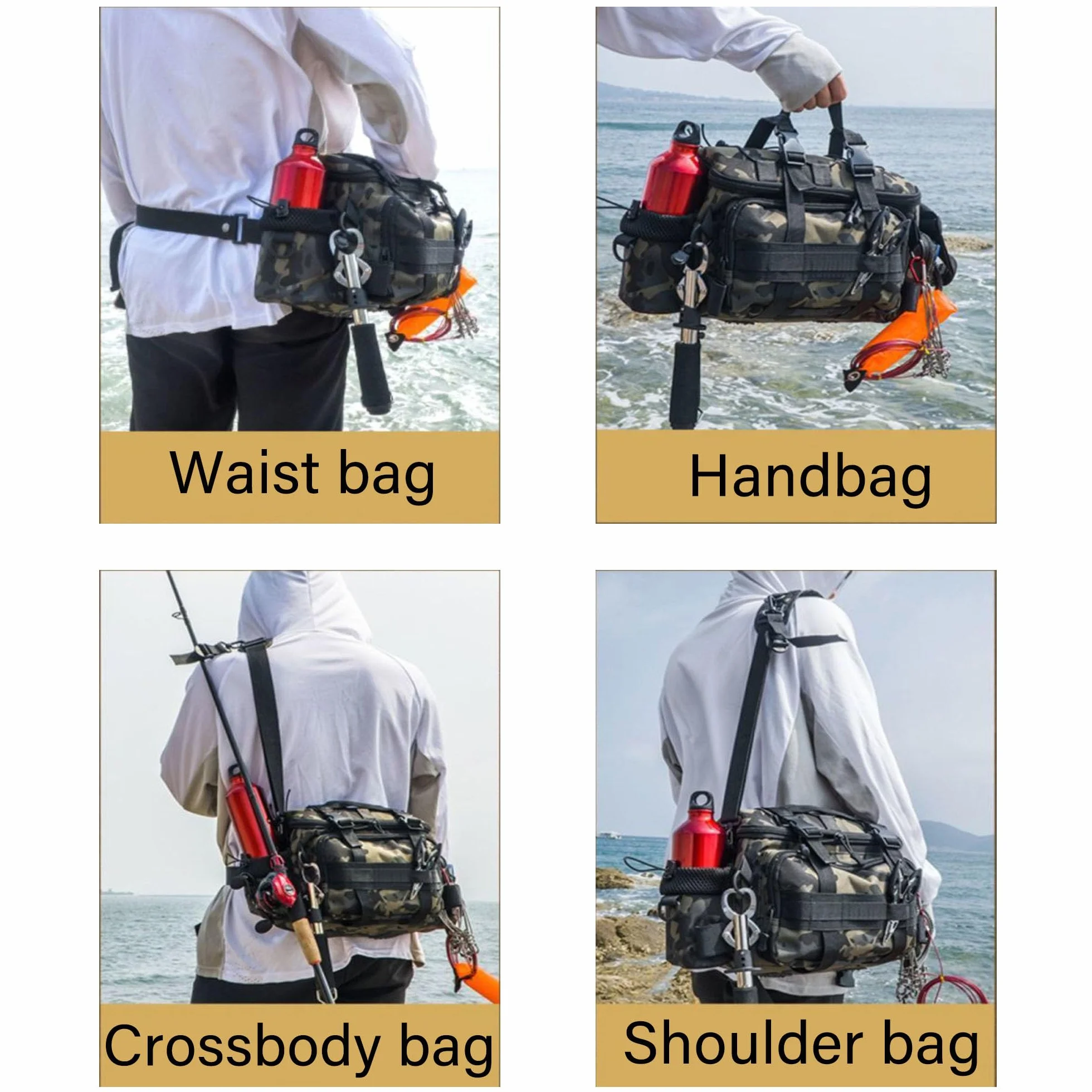 YUEMING Bolsa de Aparejos de Pesca Multifuncional, Gran Capacidad, Kit de Accesorios con Correas Ajustables