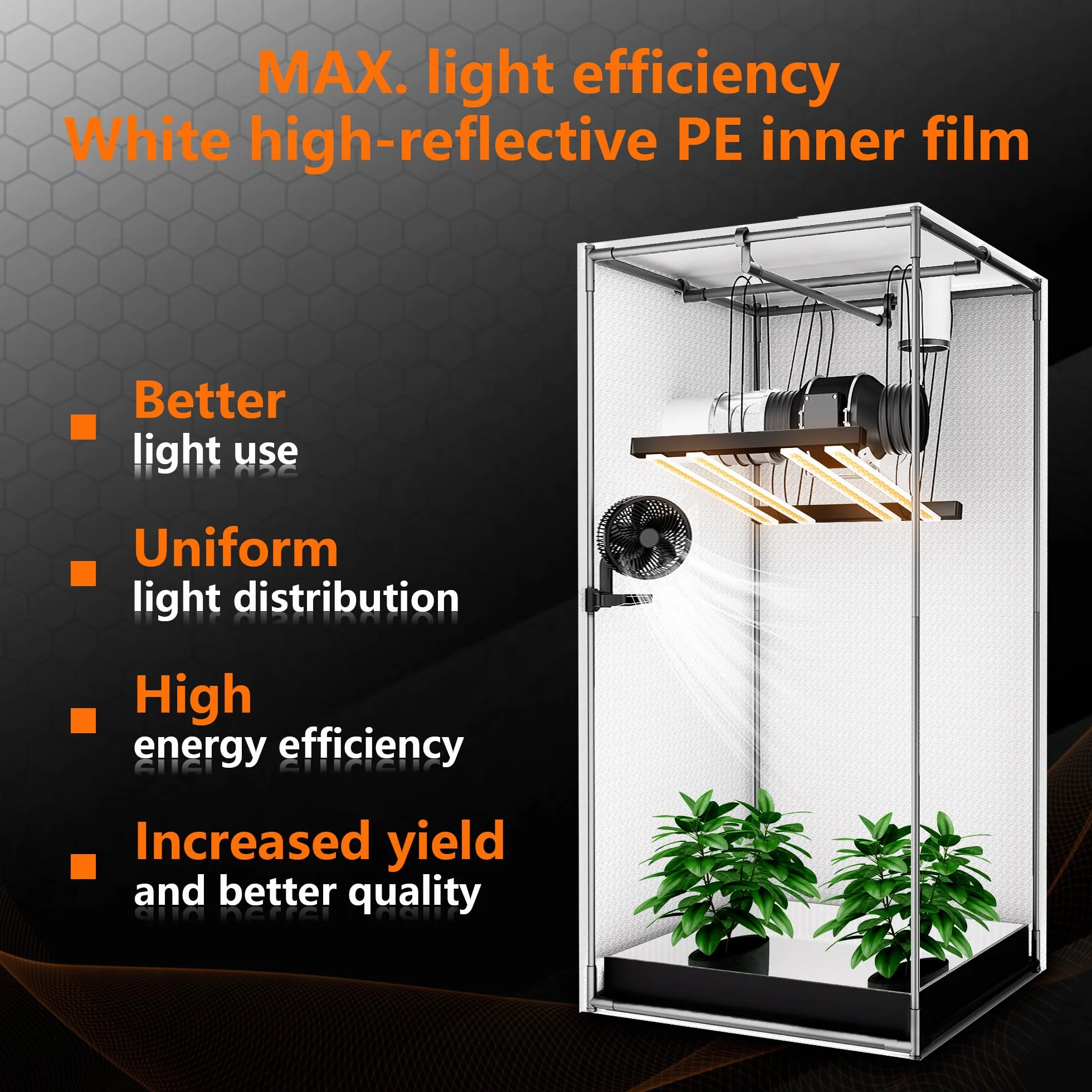 Tienda de campaña de crecimiento de 100 x 100 x 200 cm, camuflaje 600D Oxford Grow Tent con capa reflectante de poliéster, tubos de acero de 19 mm, ventanas de ventilación, suelo extraíble, tienda de