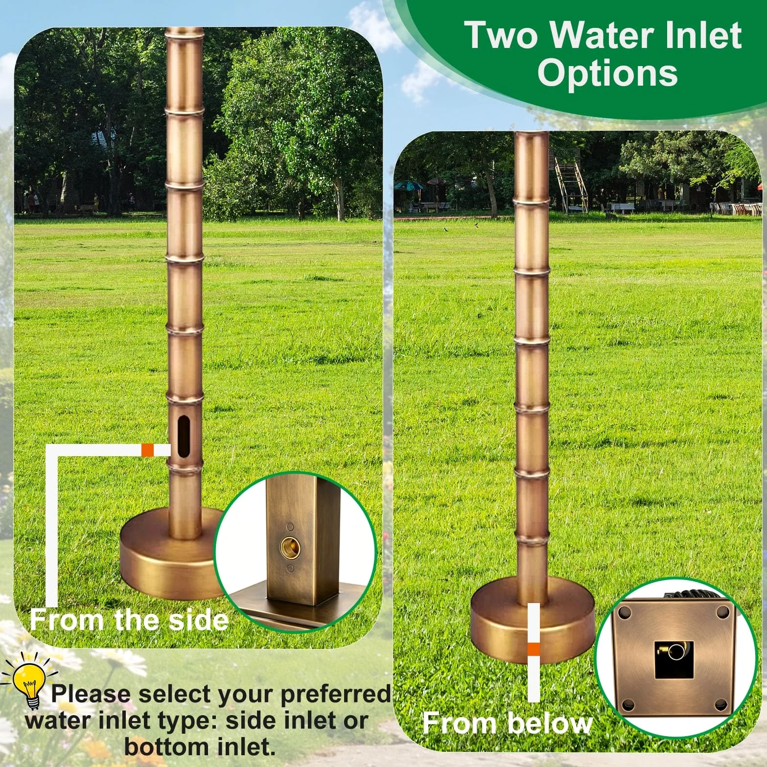 Columna de fuente de agua para jardín, grifo de cobre, estación de tuberías, hidrante de agua vertical para exteriores, grifo de jardín independiente, fuente decorativa de agua(87.5cm,Side inlet)