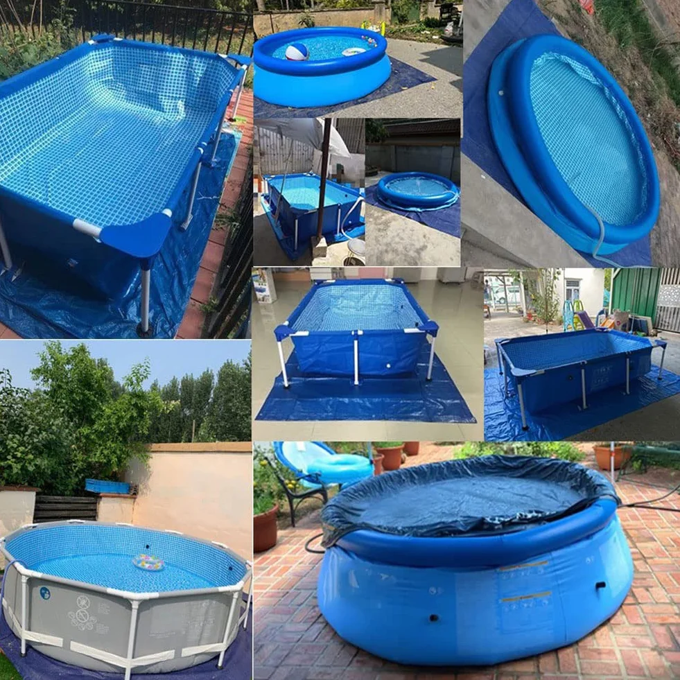 Alfombra de suelo para piscina, exterior de tierra, alfombra de protección azul, impermeable, plegable, protector de suelo para piscina rectangular y redonda (200 x 300 cm)