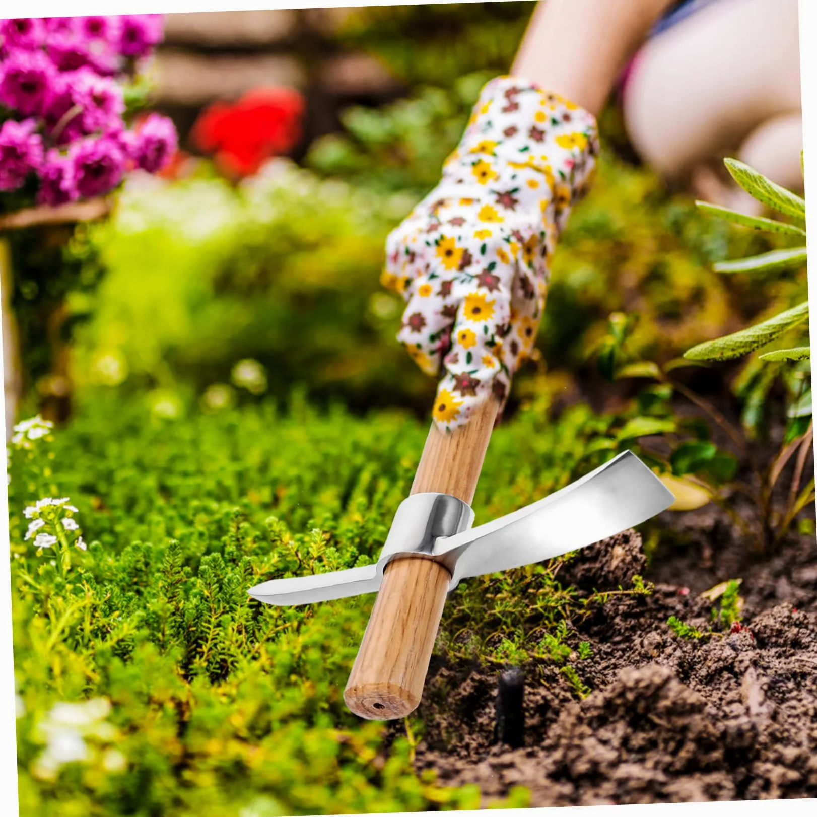 Kisangel Azada para Jardinería al Aire Azada para Cultivo de Hortalizas Herramienta para Jardinería con Mango Resistente