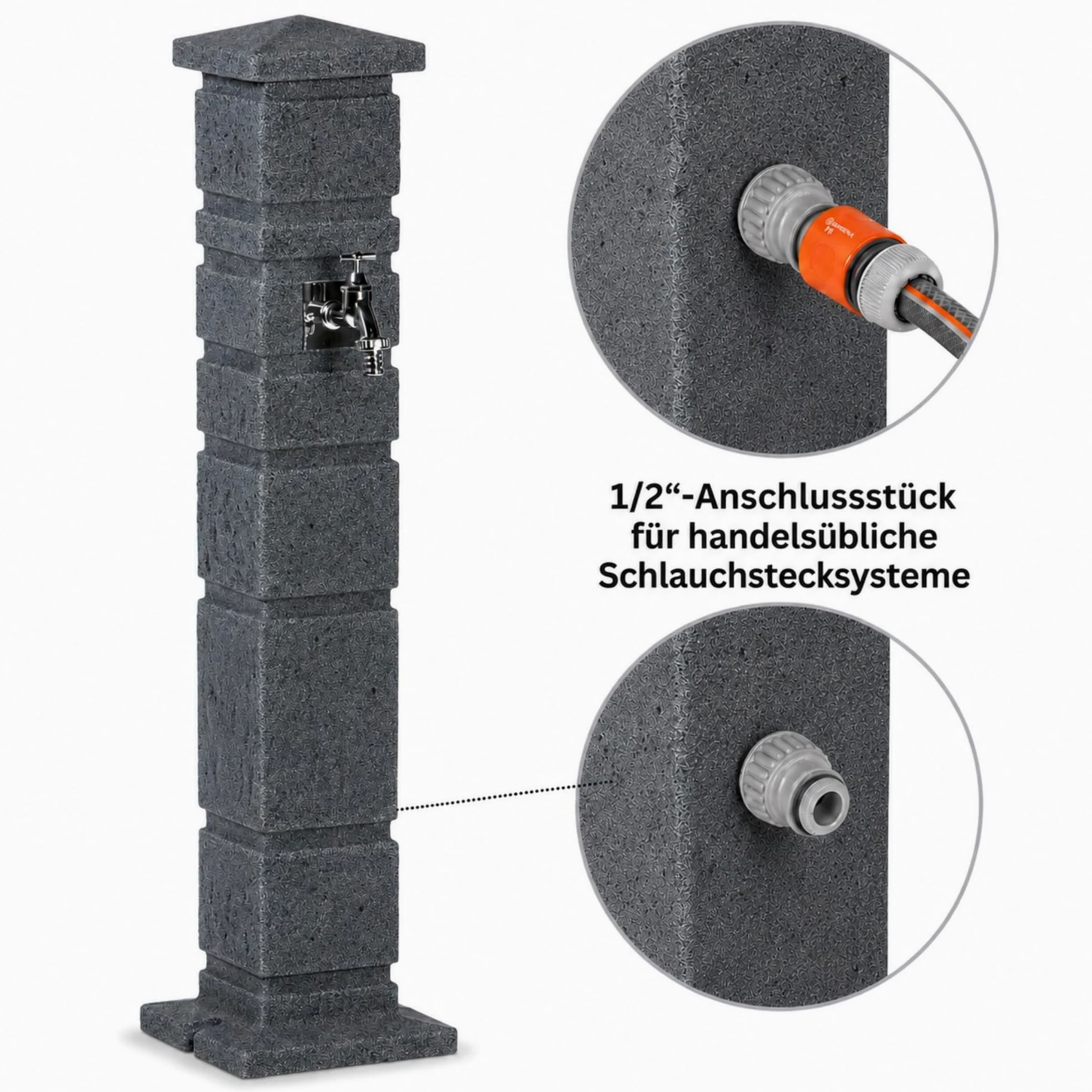 YourCasa Columna de agua clásica para jardín con aspecto de granito, columna romana con grifo de 3/4 y caja de almacenamiento, 111 cm, resistente a la intemperie (antracita)