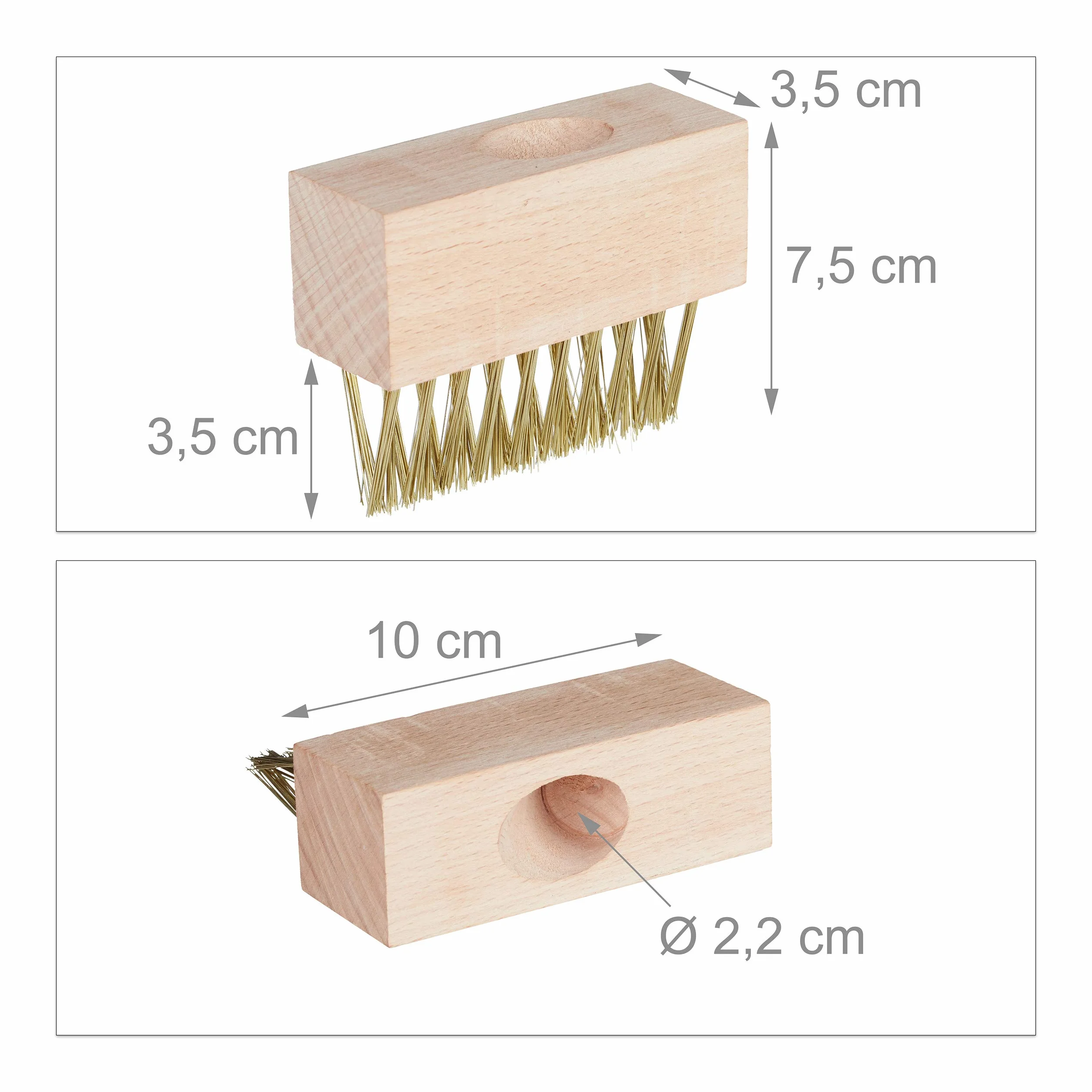 Relaxdays 10025389 Set Limpia Juntas Cepillos Recambio, Madera-Acero, Marrón Natural, 7,5 x 10 x 3,5 cm