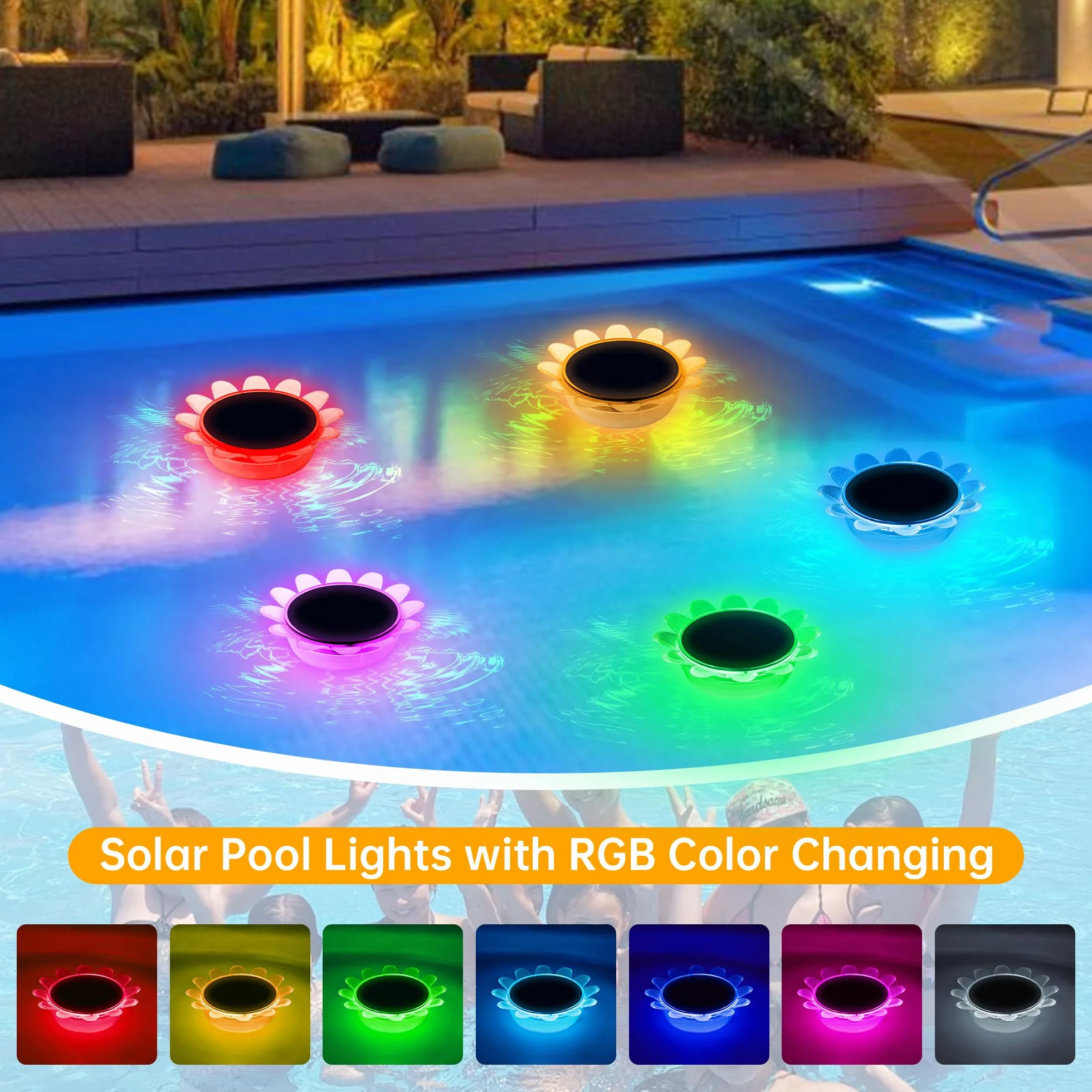 Luz Solar Flotante LED RGB Impermeable 2 Piezas para Piscina y Jardín con Inserción de Tierra - Decoración Subacuática Moderna