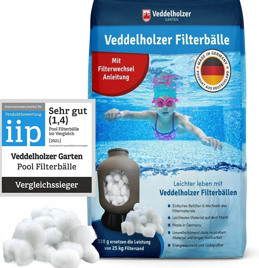 Bolas de Filtro de Piscina de Veddelholzer El Material más Ligero para el Mejor Rendimiento sustituye la Arena de Filtro de 25 kg Arena de Cuarzo de Alemania Limpiador de Piscinas Sistema de Filtro