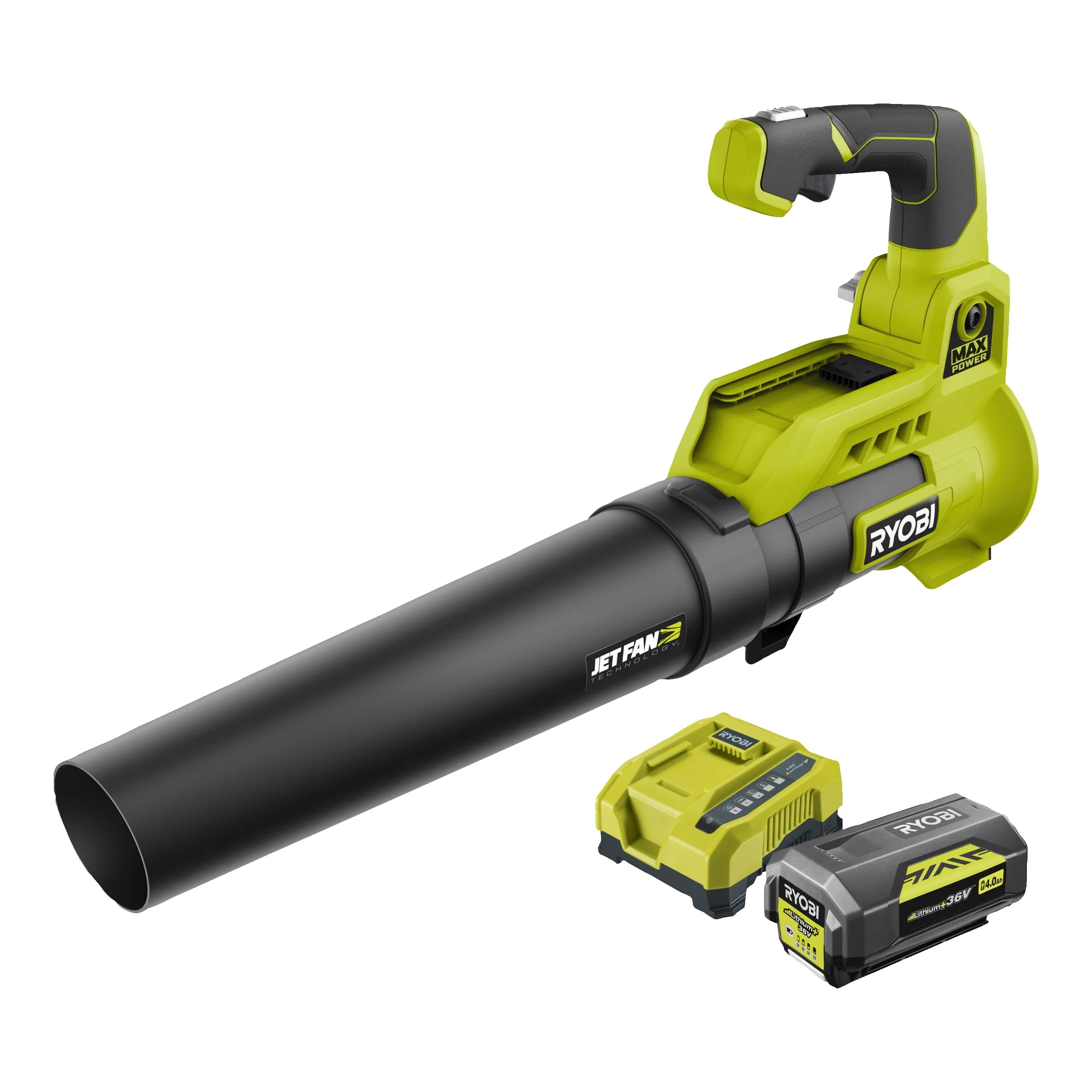 RYOBI 36 V MAX Power – 1 batería de Litio Plus 36 V 4,0 Ah – 1 Cargador rápido 6,0 Ah – RY36BLA-140