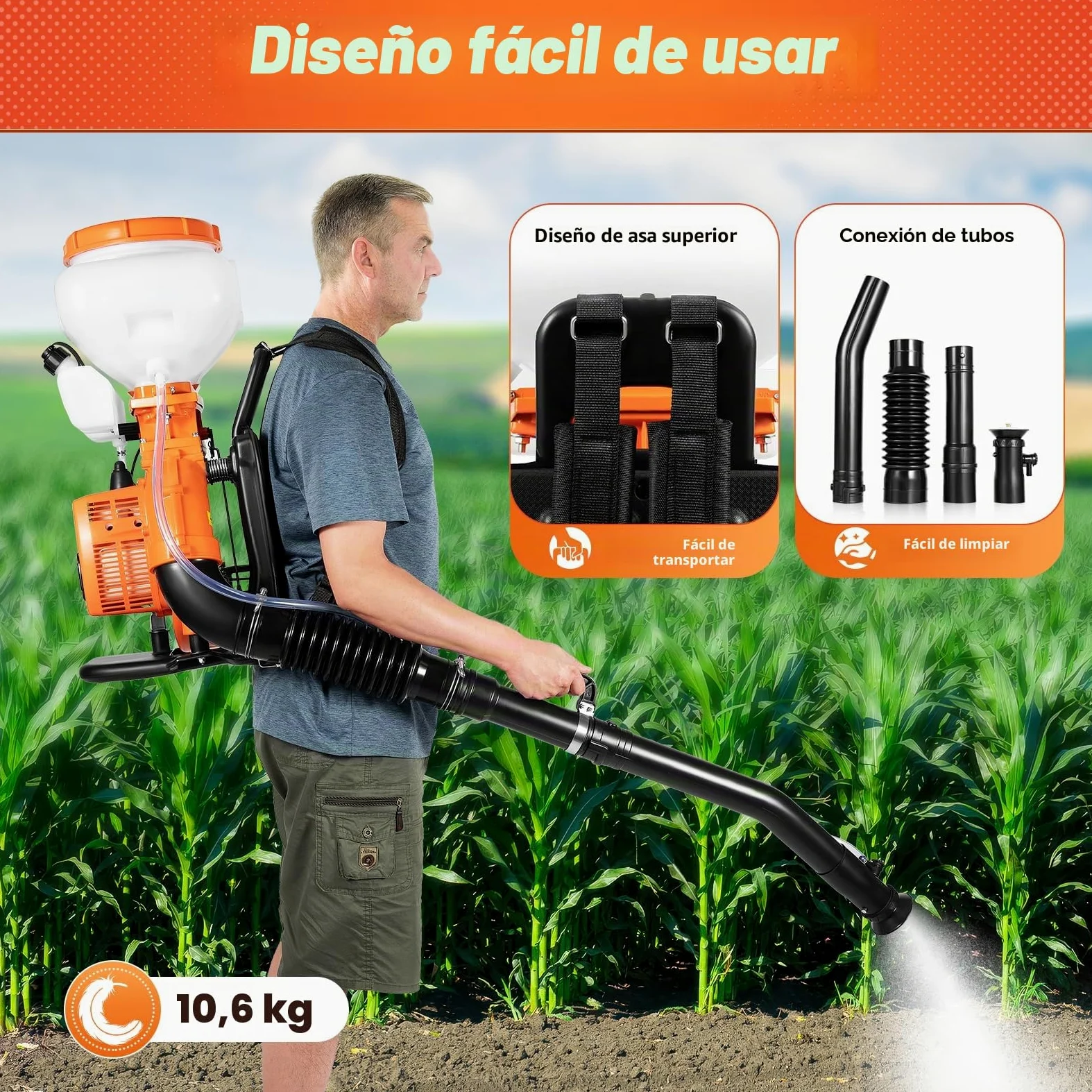 Pulverizador de motor de gasolina, 14 L, 7500 RPM, pulverizador de motor, pulverizador de espalda CDI, abono, rango de pulverización superior a 12 m