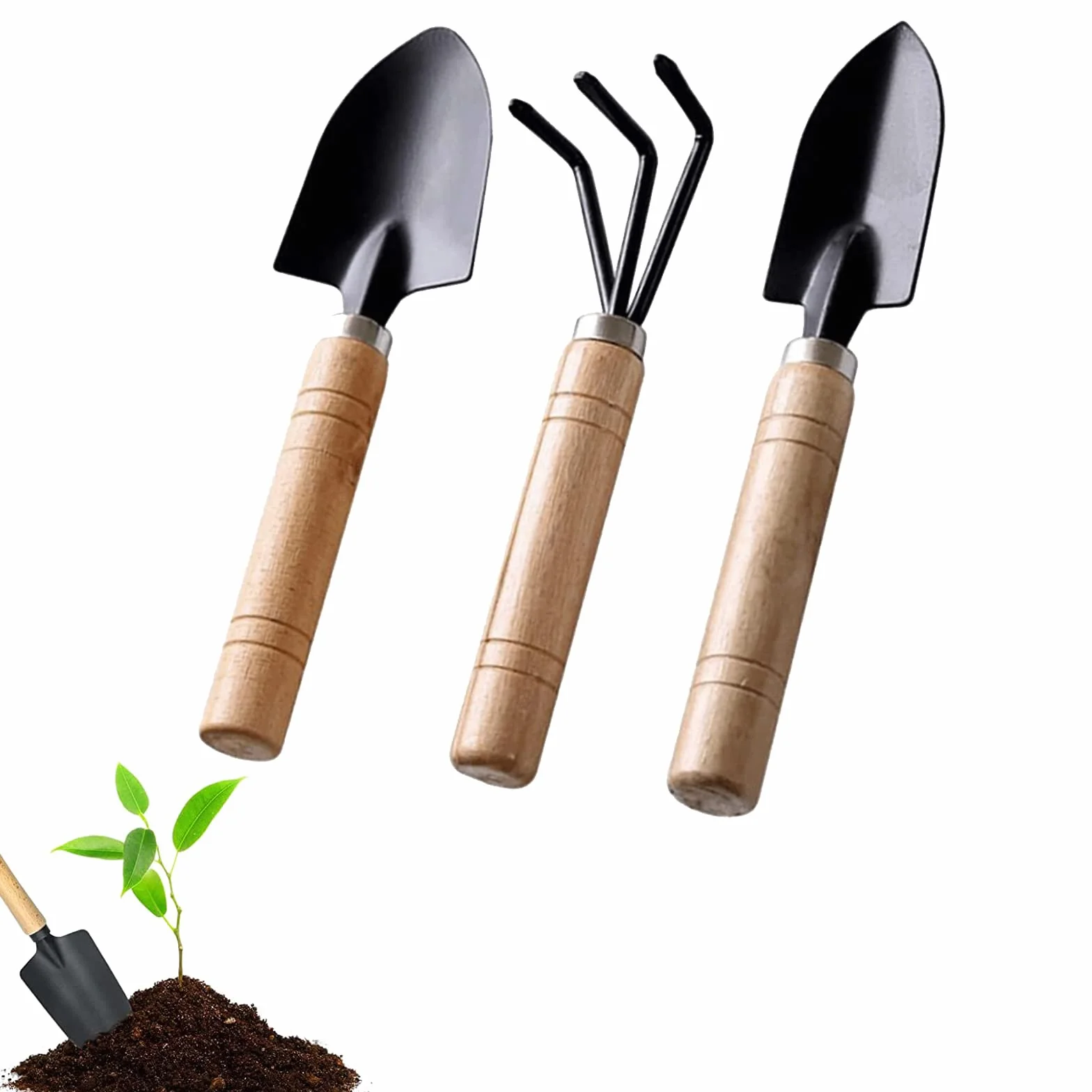 Juego de Herramientas de jardín, 3 Piezas, Juego de Herramientas de jardín, Pala de jardín, Mango de Madera, Palas de Mano, jardinería, Pala pequeña, Juego de jardín