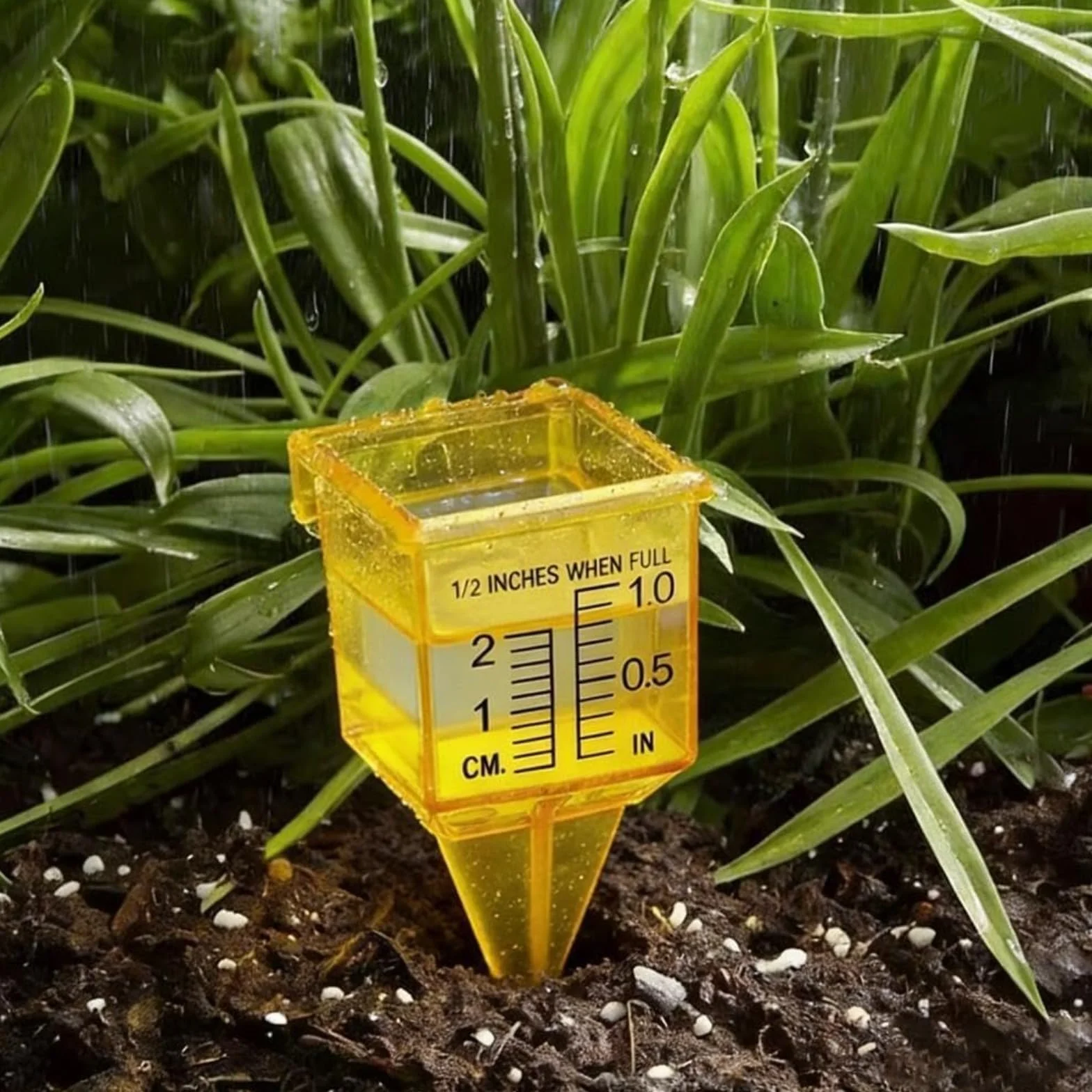 Pluviómetro de 1,5 pulgadas para exteriores con gran apertura, medidor de agua de plástico transparente para césped y jardín, medidor de lluvia de color amarillo brillante, 10 unidades