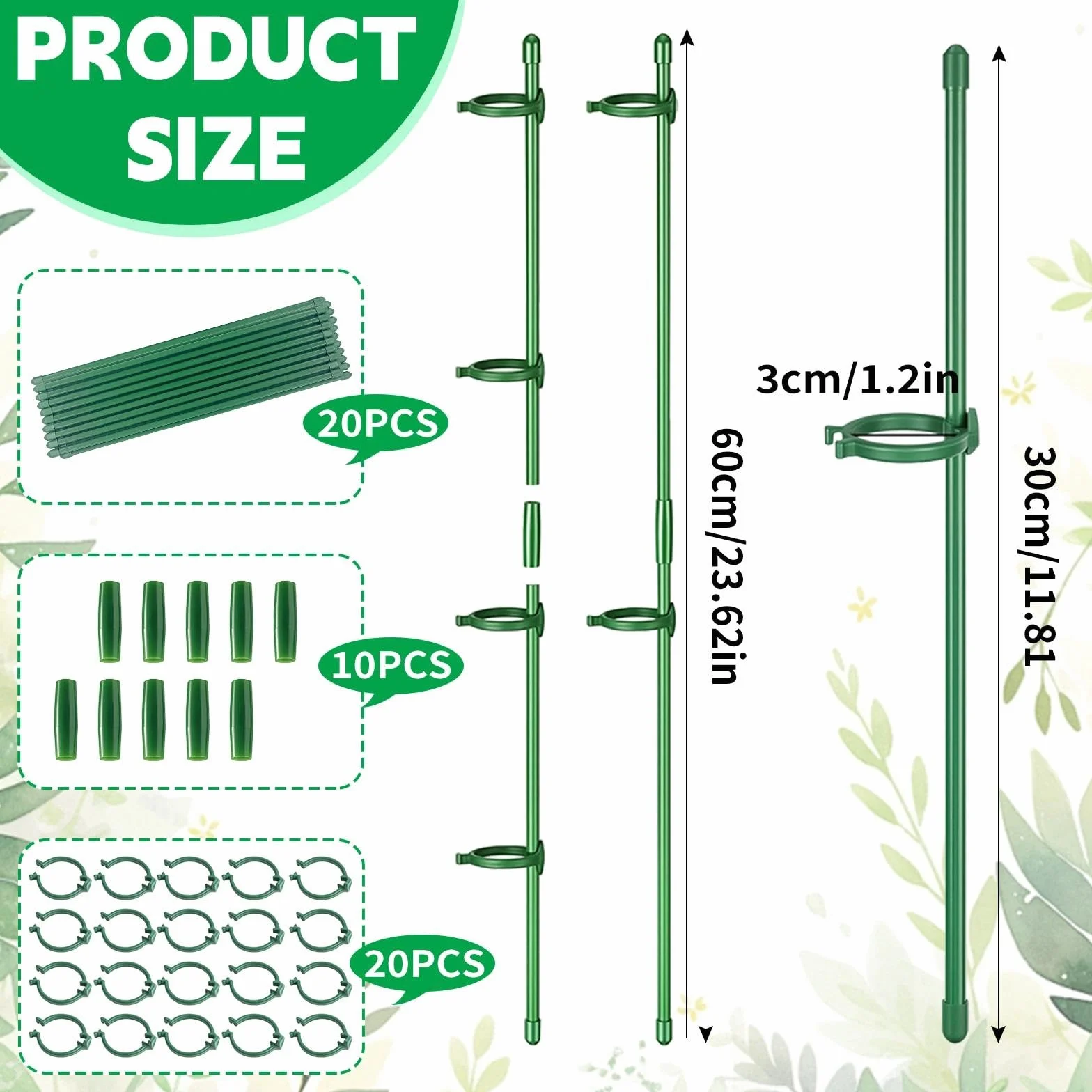 20 Piezas Tutores para Plantas, Palos para Sujetar Plantas con 20 Clips Plantas 10 Tubos de Extensión, para Plantas para Orquídeas, Tomates, Peonías, Enredaderas (90 PCS)