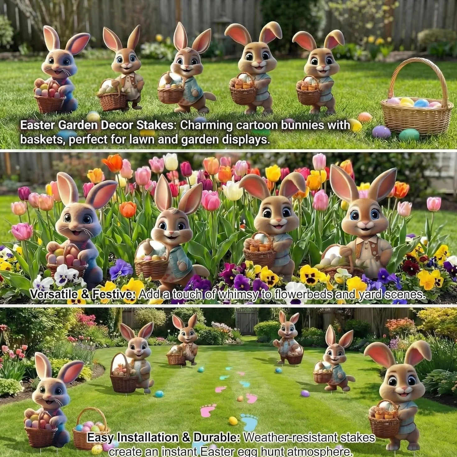 Señal decorativa de conejos de Pascua para jardín, carteles publicitarios 2D de Pascua, estacas para huevos de Pascua, letrero de granja para decoración de jardín, gran decoración de Pascua al aire