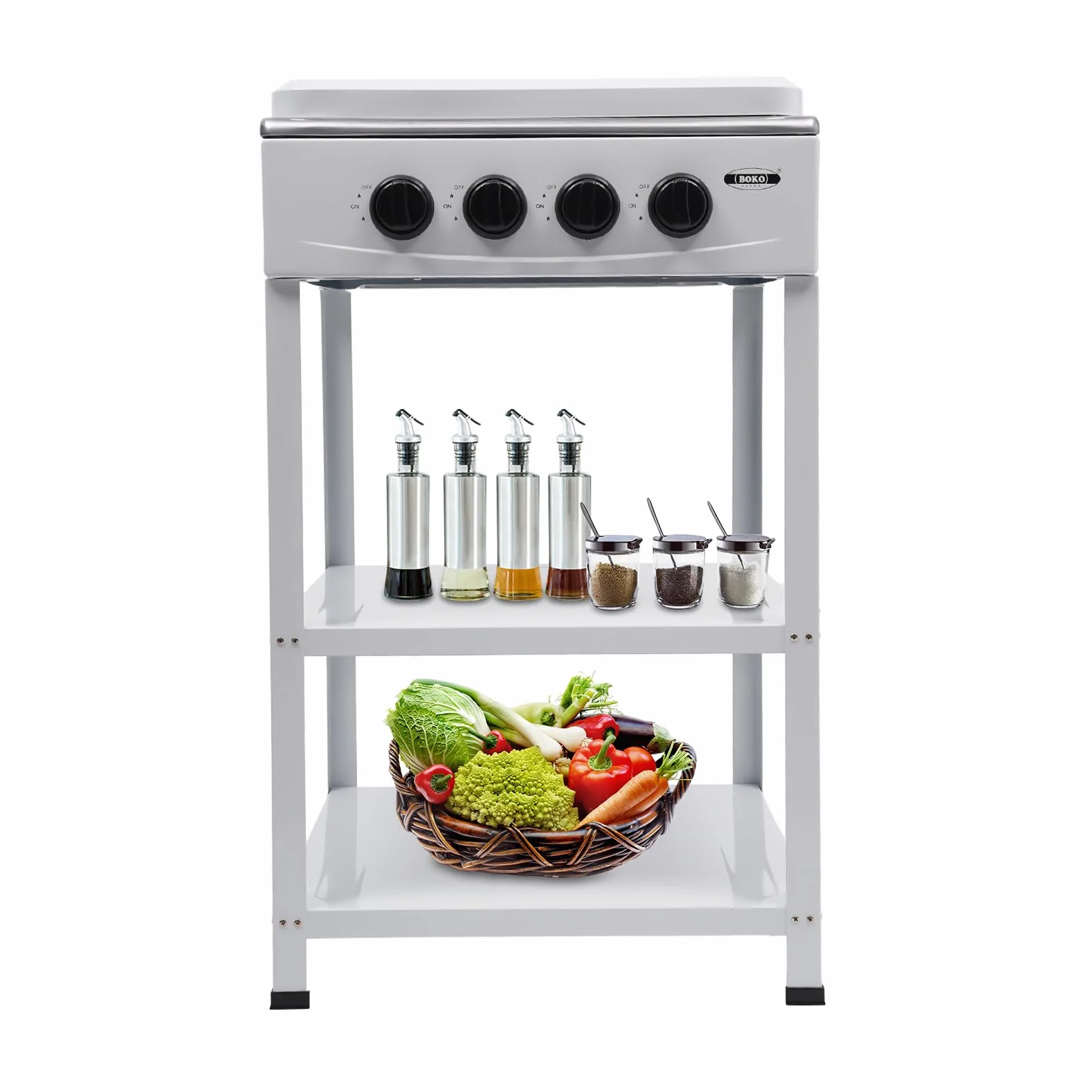 Cocina de gas de 4 llamas, cocina de gas al aire libre, con tapa, portátil, de acero inoxidable, para restaurante comercial, cocina, camping y picnic, color blanco