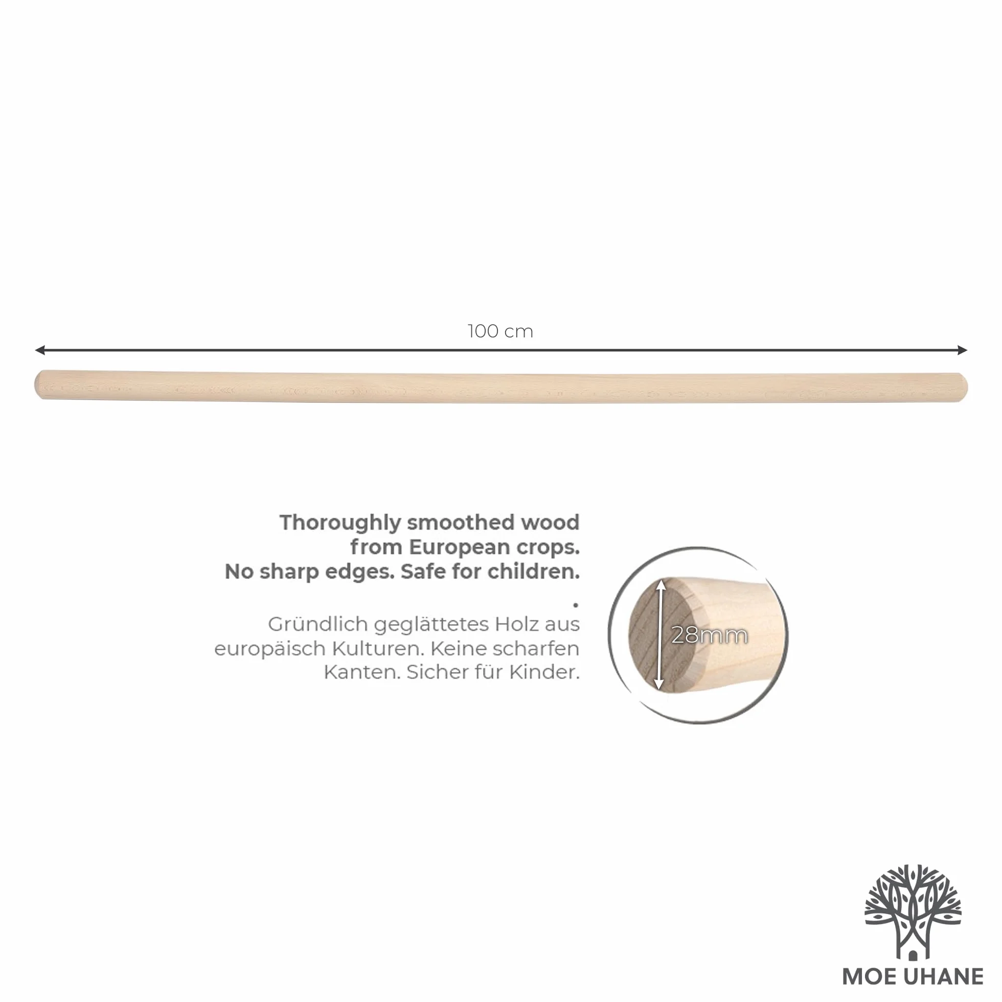 MOE UHANE Barra de Gimnasia de Madera 100 cm para Entrenamiento