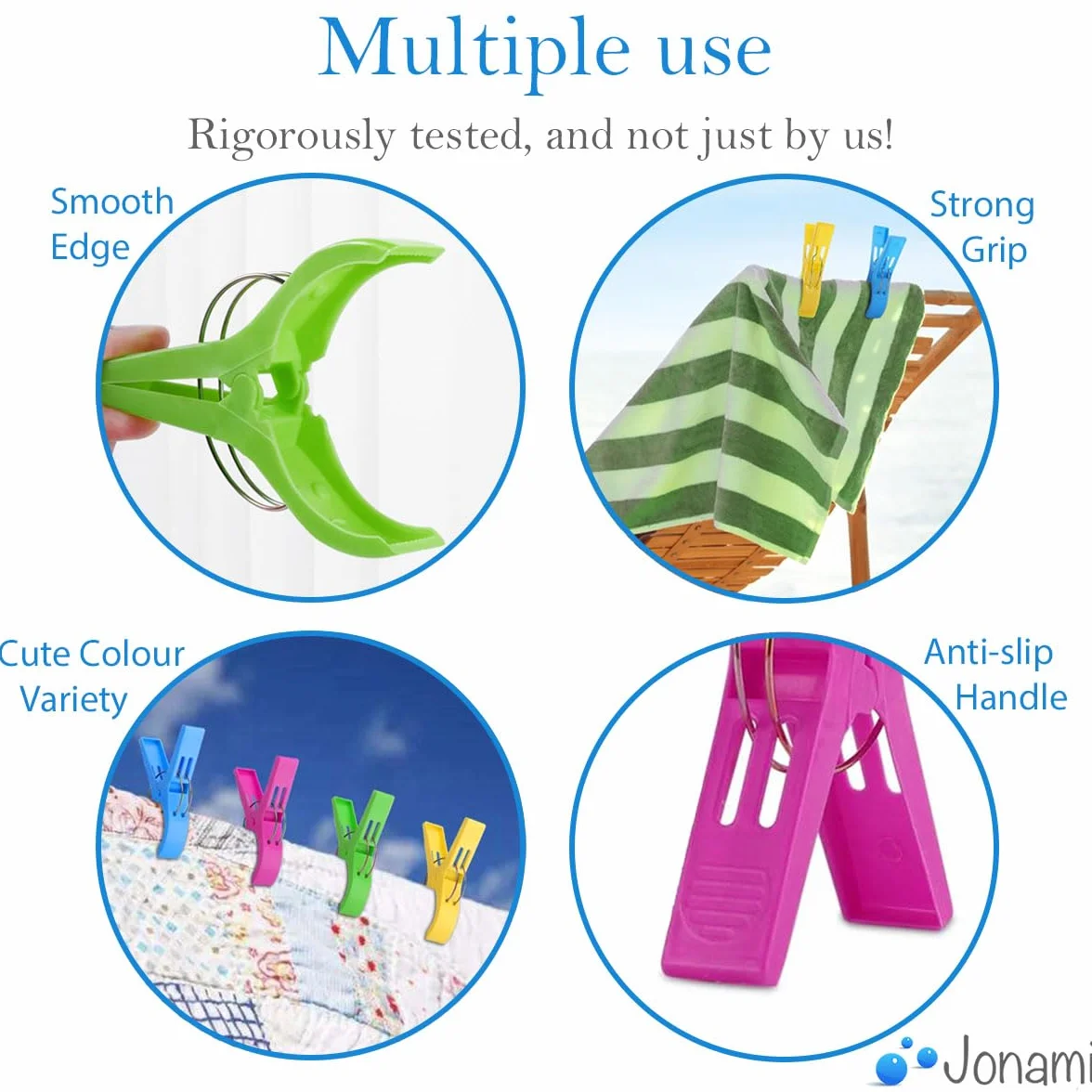 8 pinzas XXL de plástico para tumbonas, 4 colores, 8 piezas